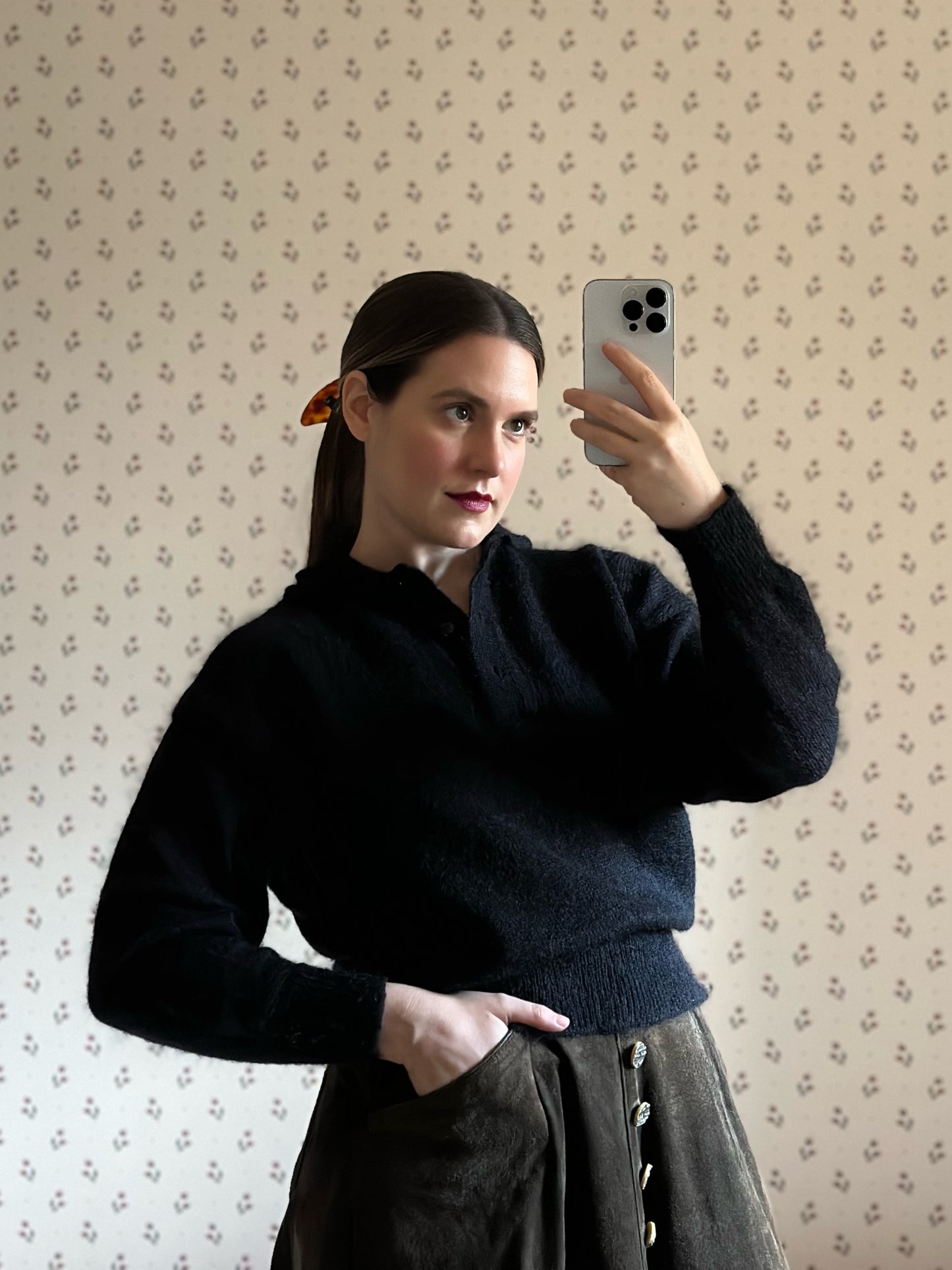 Vintage Super Kid Mohair Black Polo Sweater