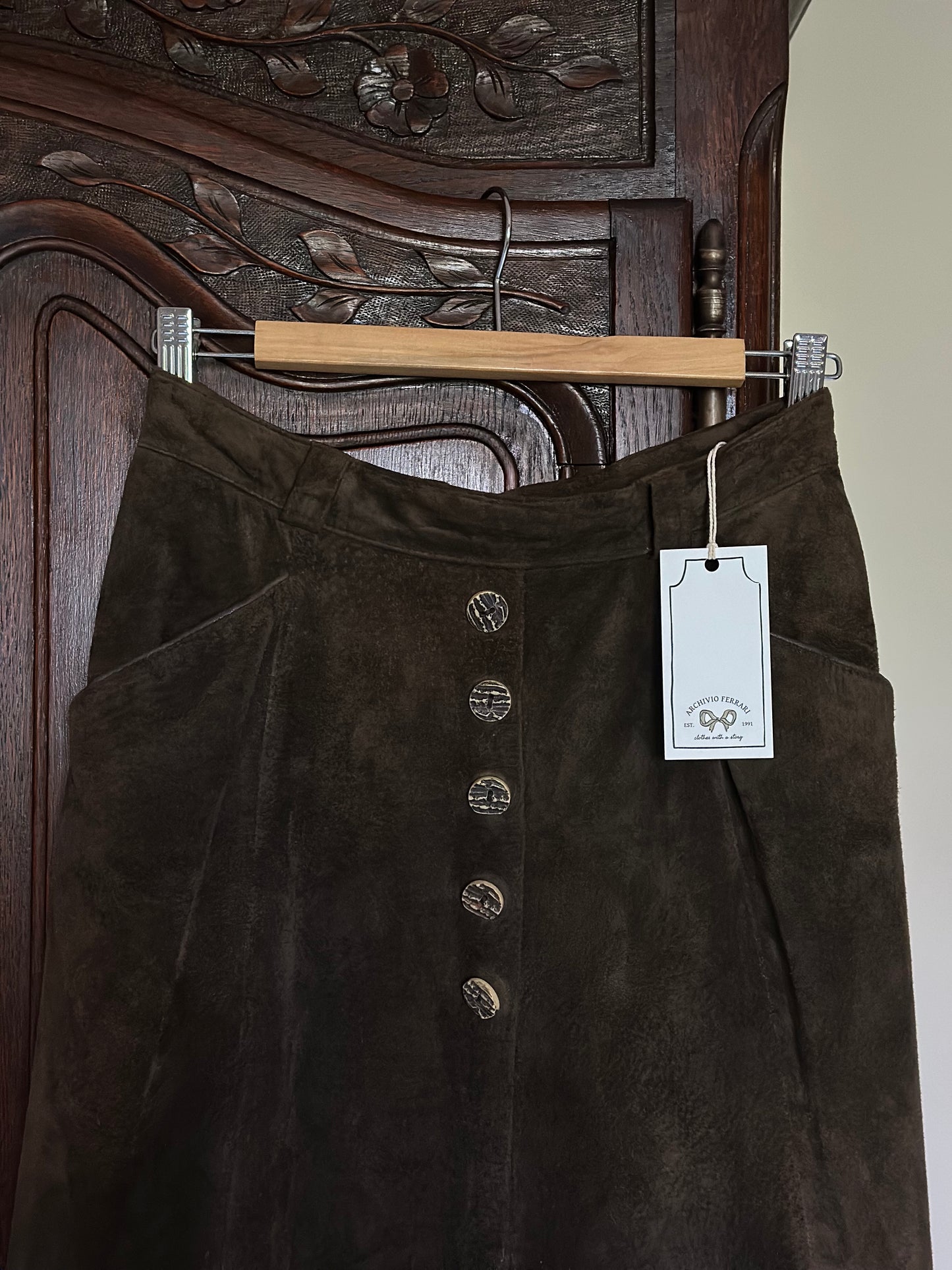 Vintage Suede Mocha Brown Maxi Skirt