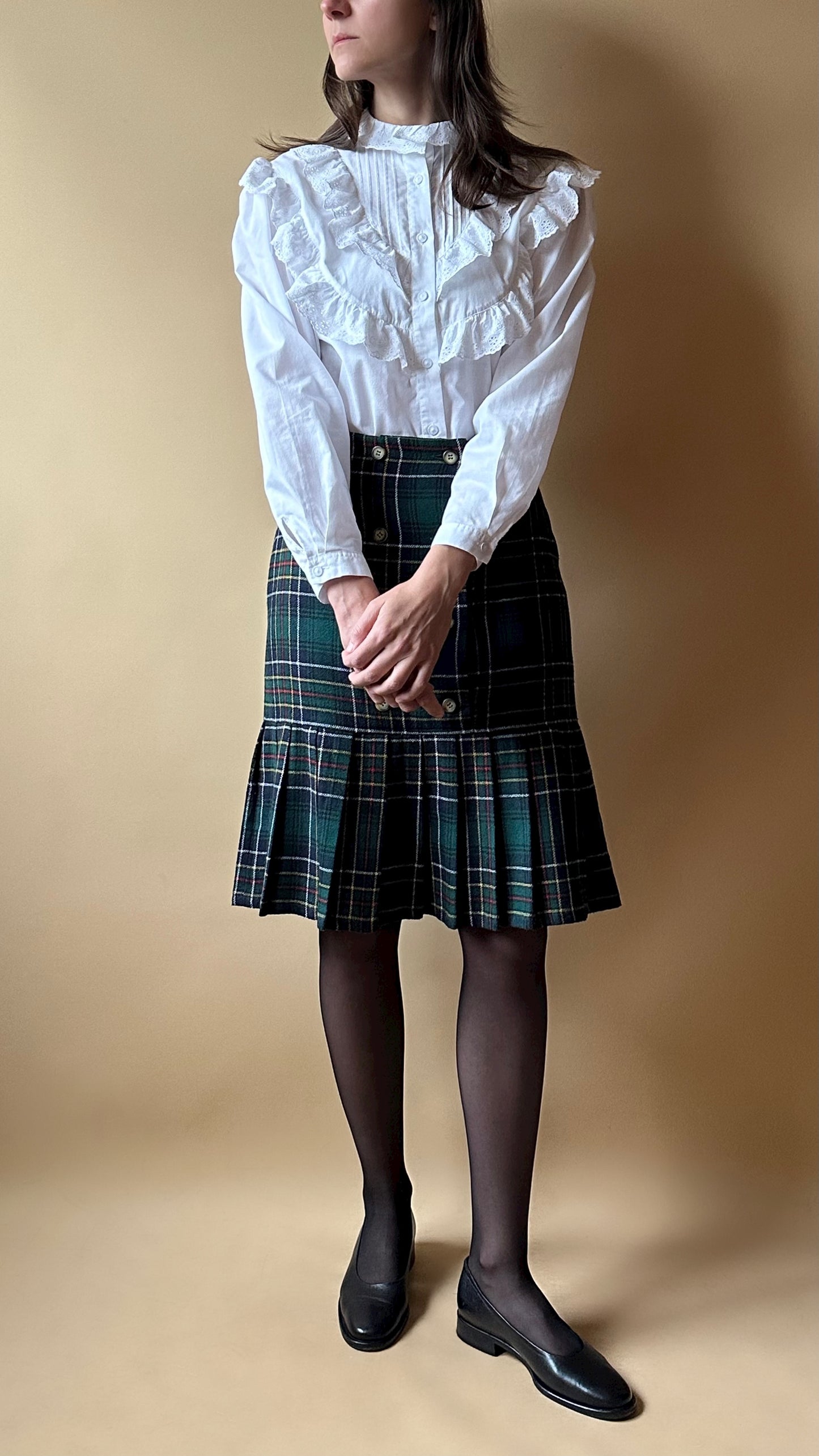 Vintage Tartan Green Pleated Skirt