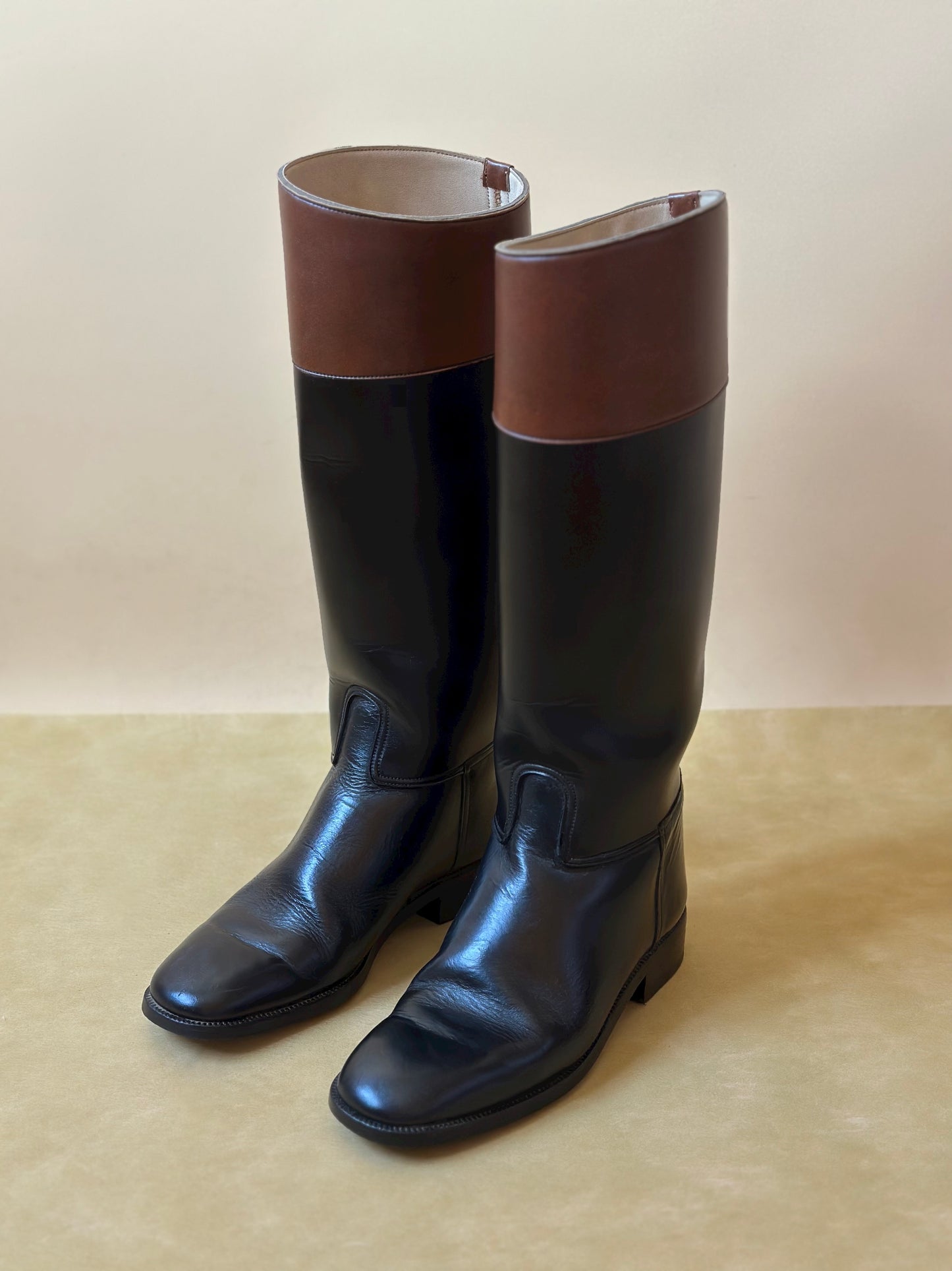 Vintage Black & Brown Leather Riding Boots n. 38 IT
