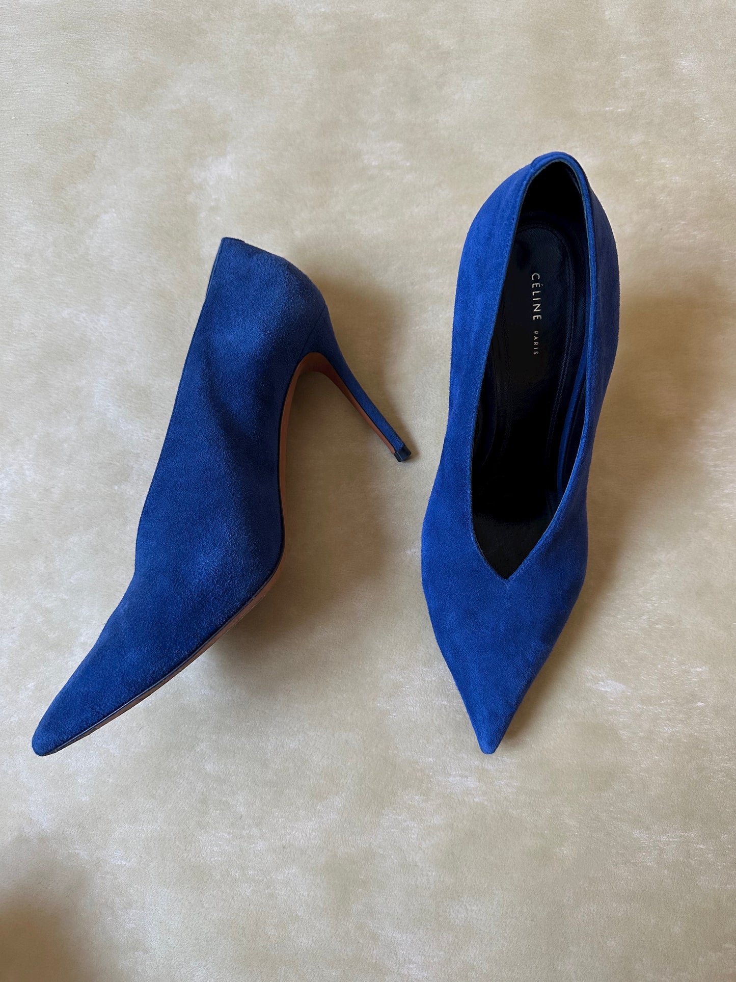 Céline Blue Suede Pointed Pumps
