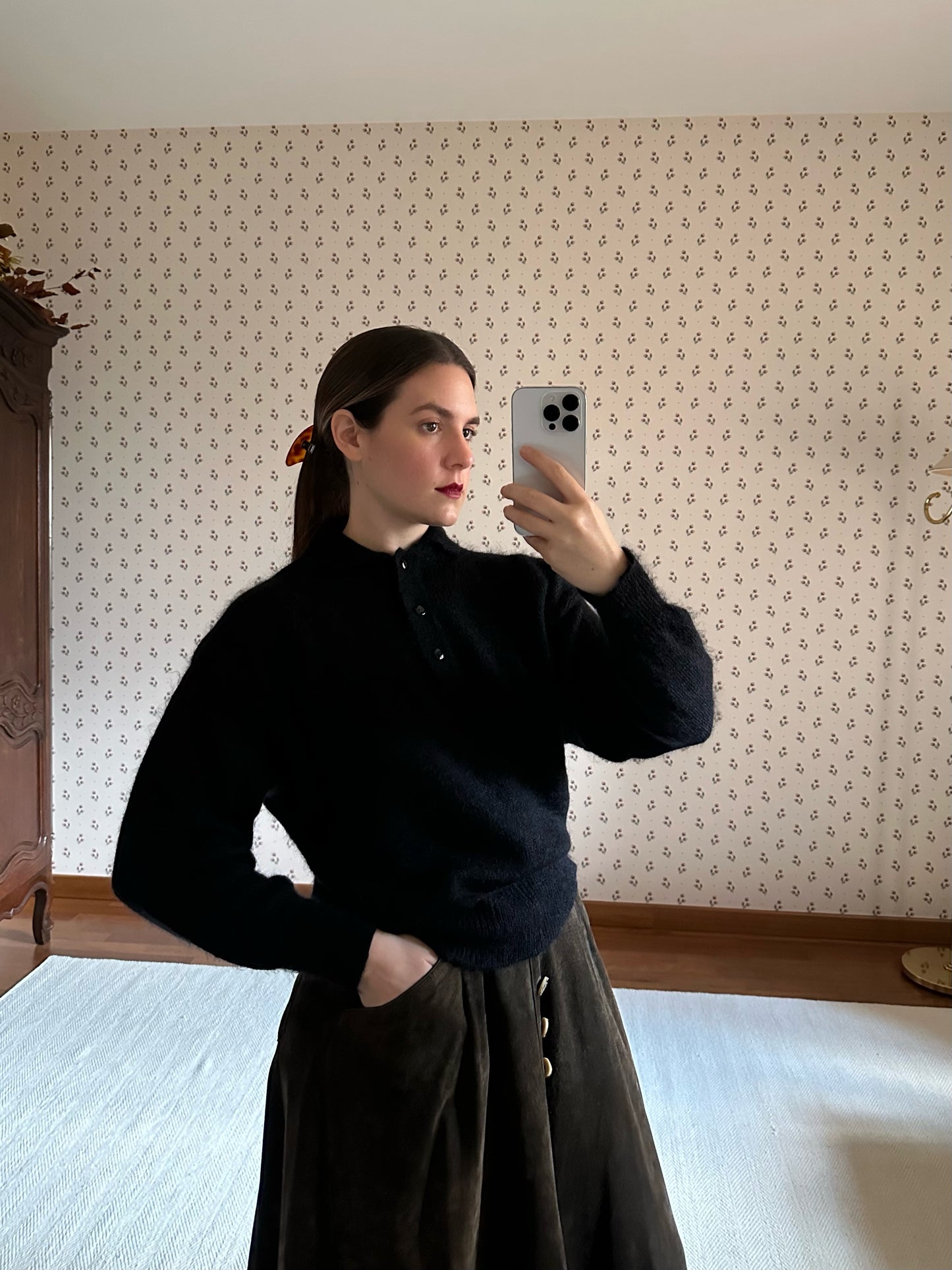 Vintage Super Kid Mohair Black Polo Sweater
