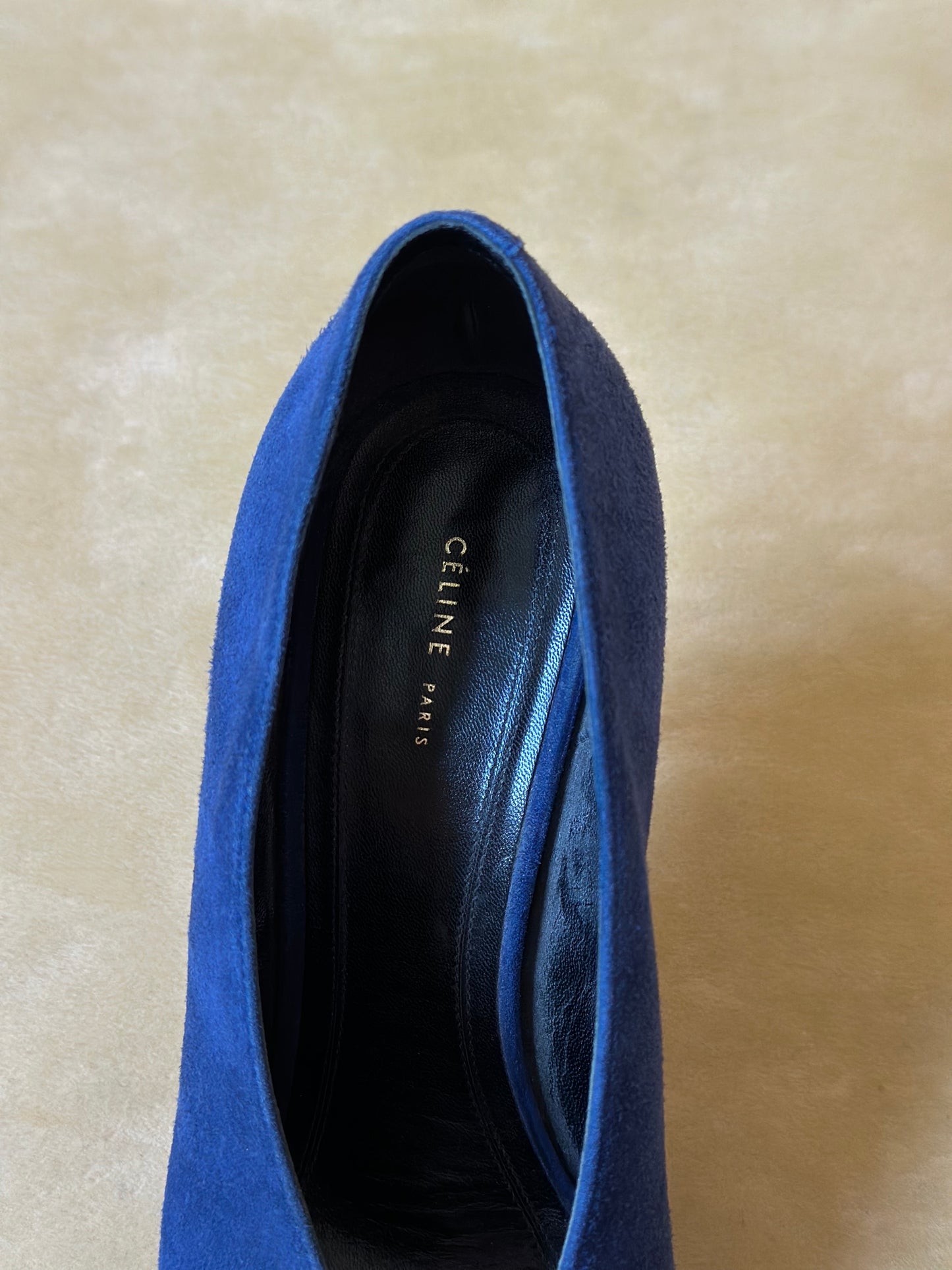 Céline Blue Suede Pointed Pumps