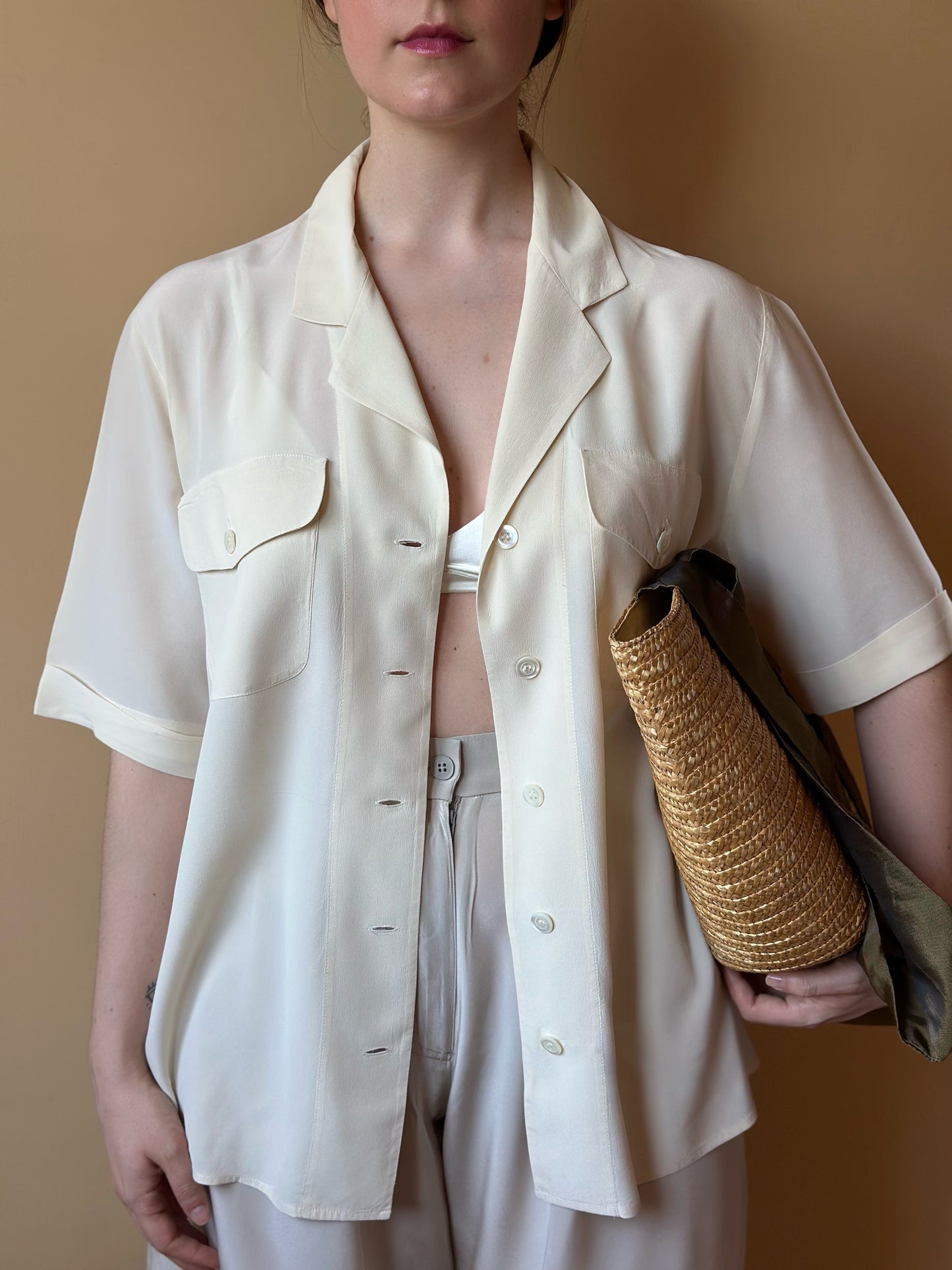 Vintage Short Sleeved Silk Ivory Shirt