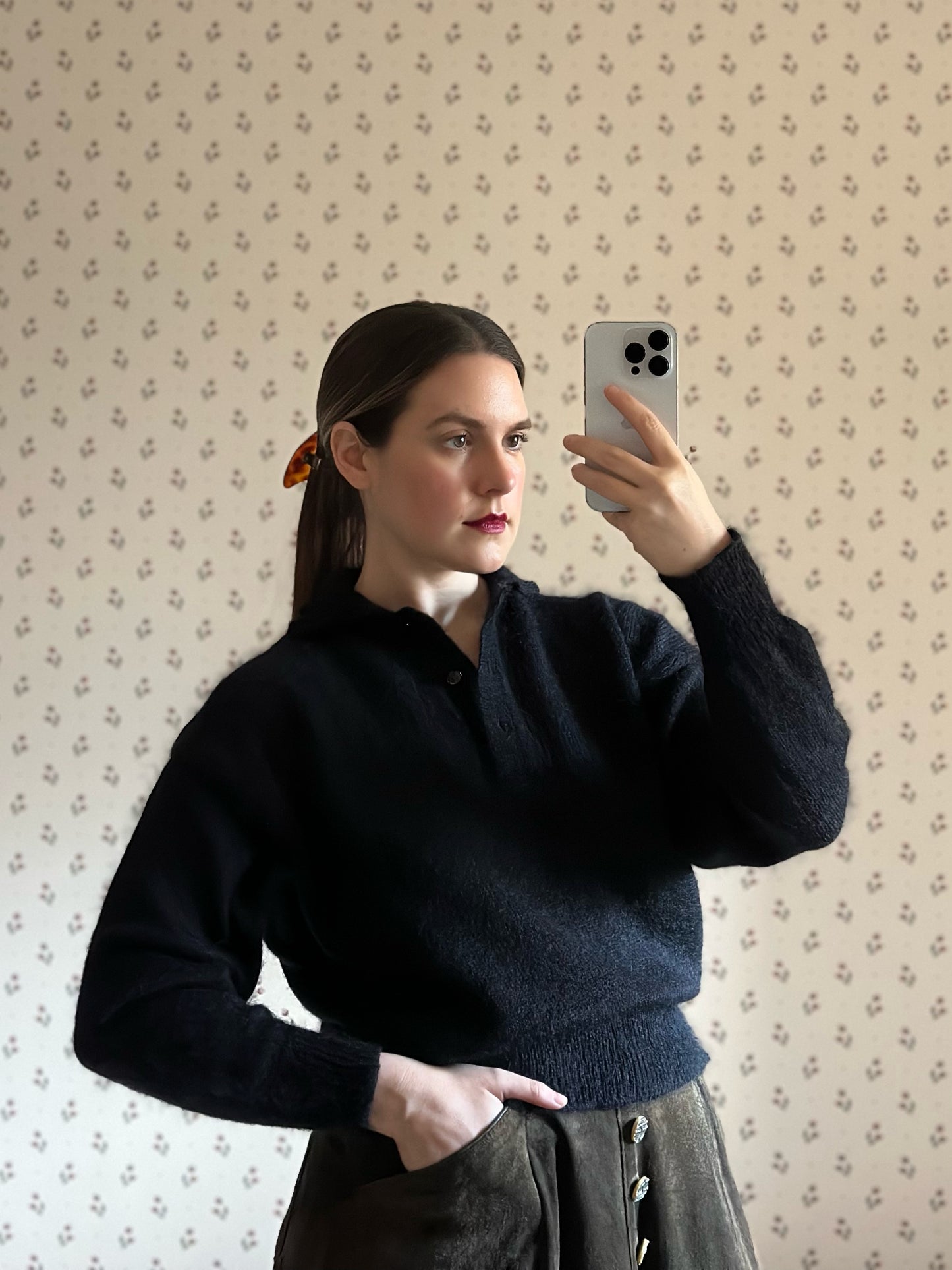 Vintage Super Kid Mohair Black Polo Sweater