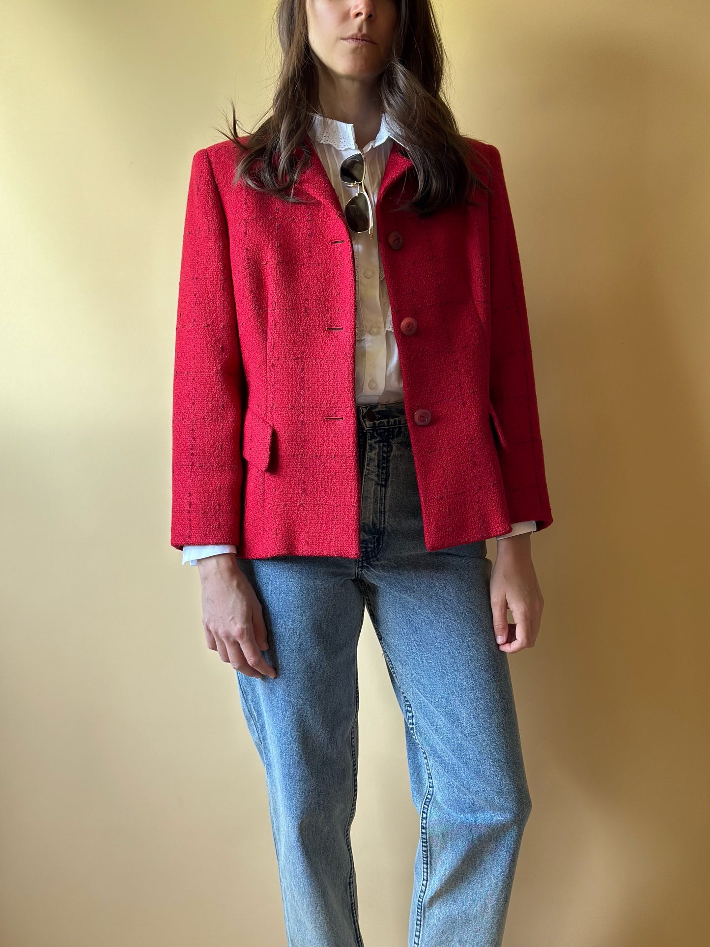 Vintage Mimmina Bouclé Wool Red Blazer