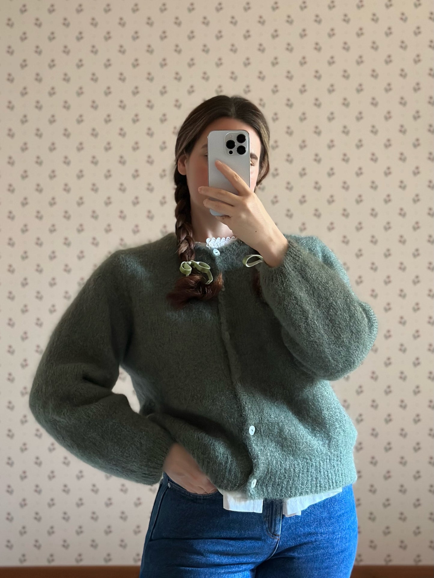 Mohair Sage Green Cardigan