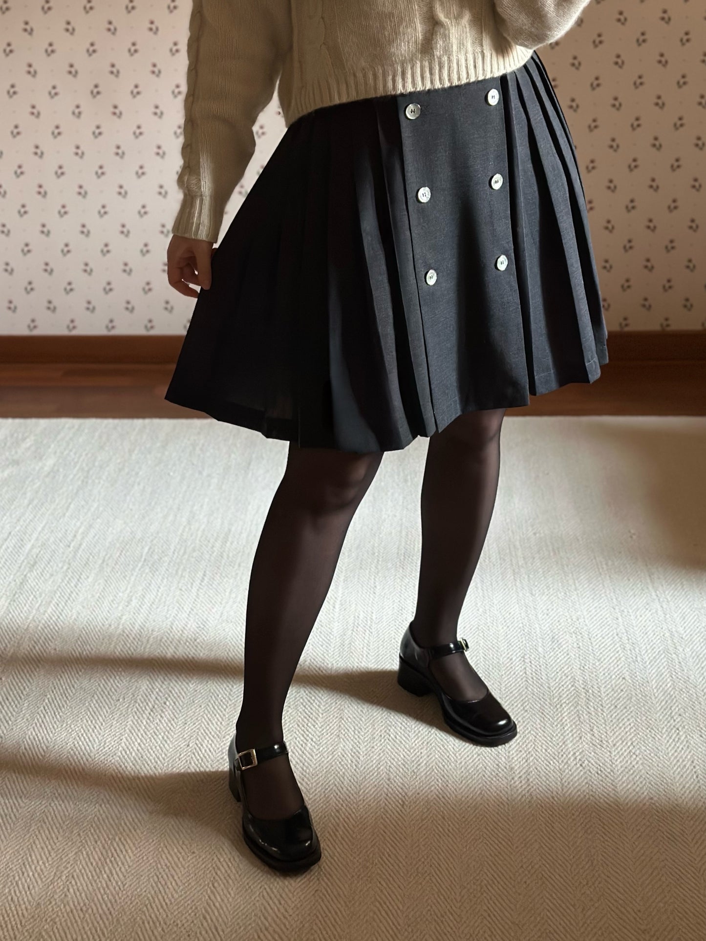 Vintage Gray Pleated Wool Skirt