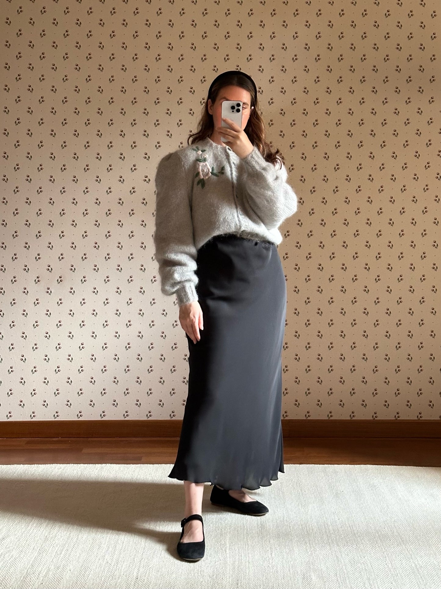 Vintage Black Longuette Satin Skirt