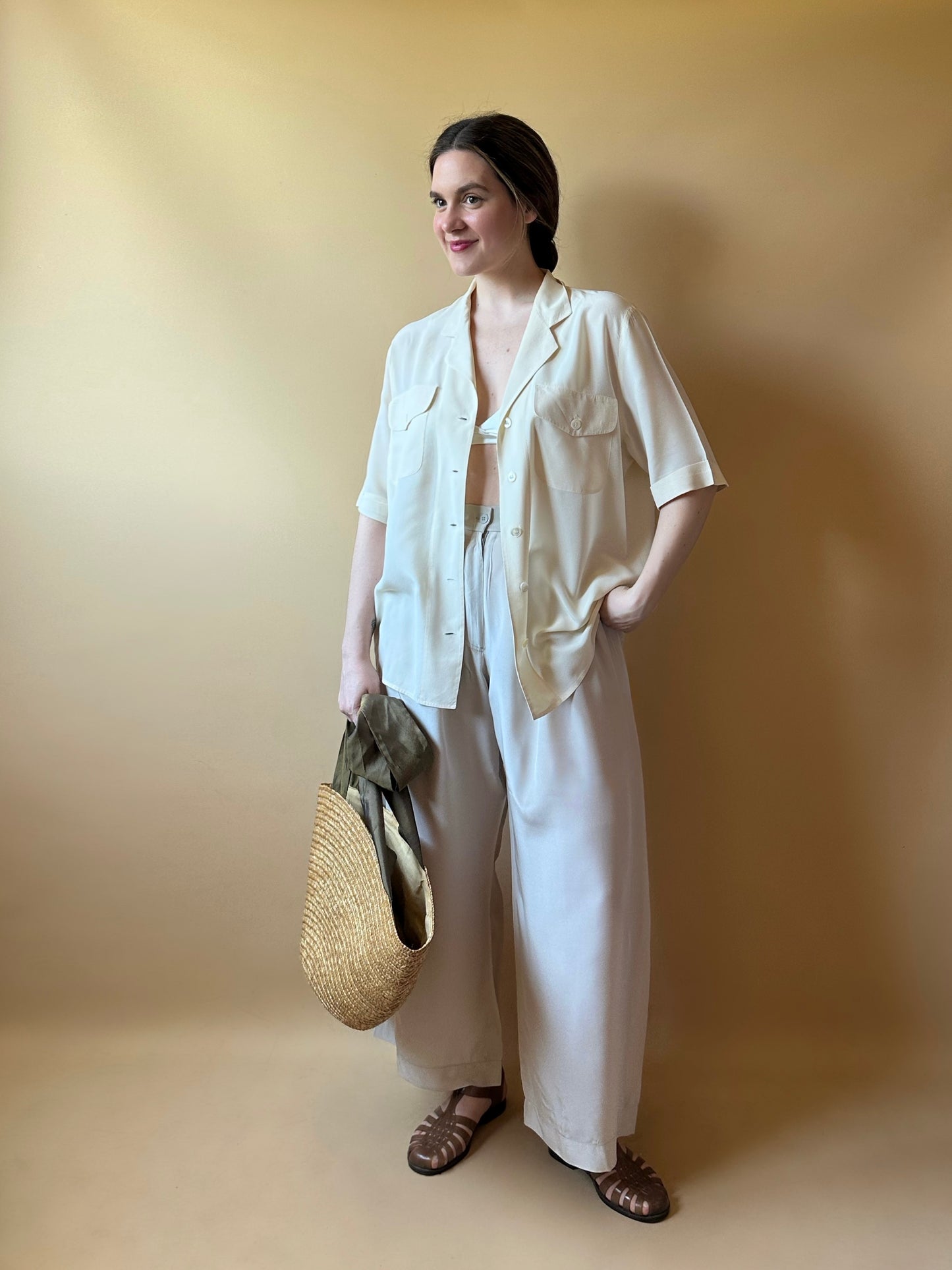Vintage Short Sleeved Silk Ivory Shirt