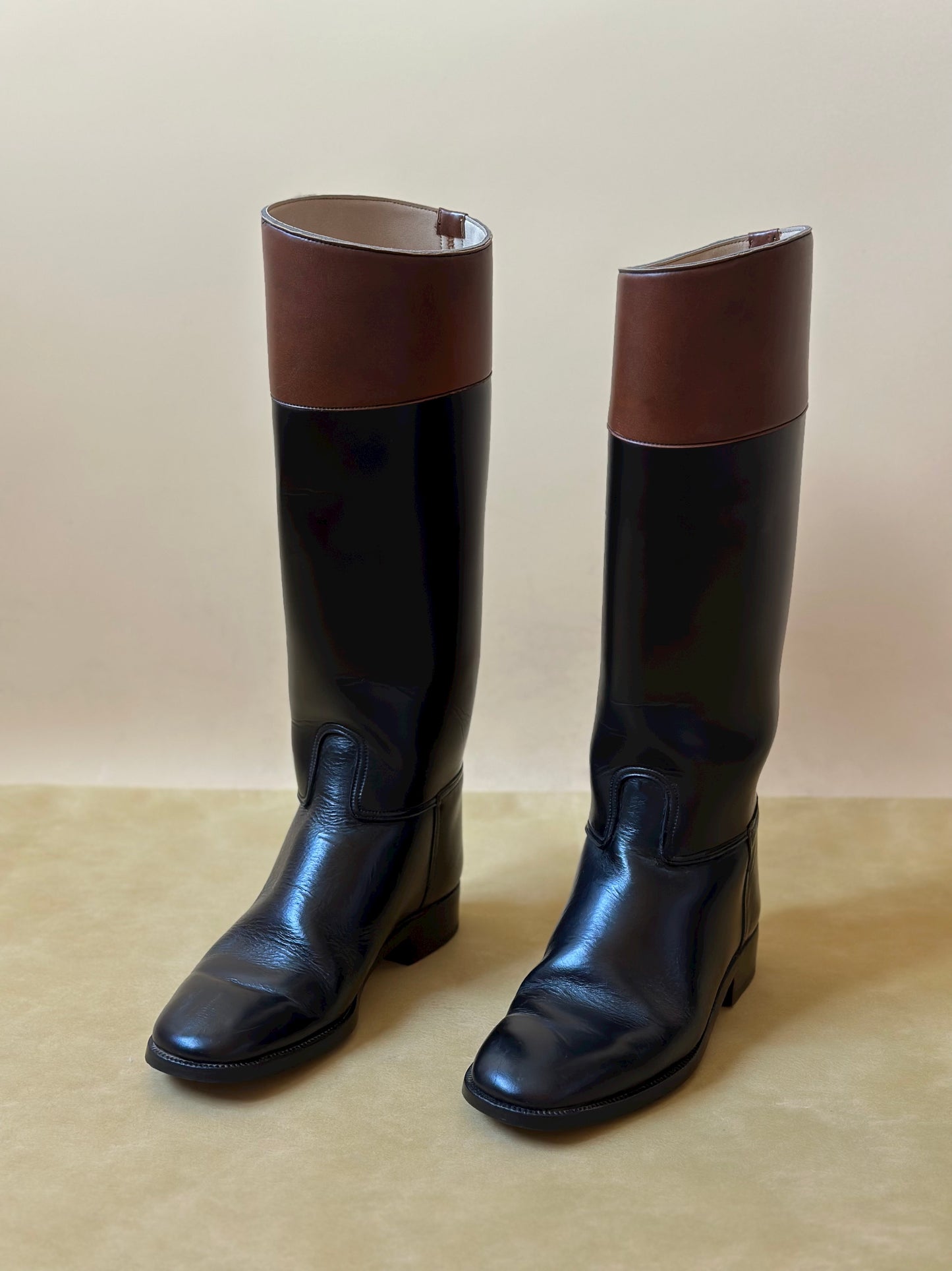 Vintage Black & Brown Leather Riding Boots n. 38 IT