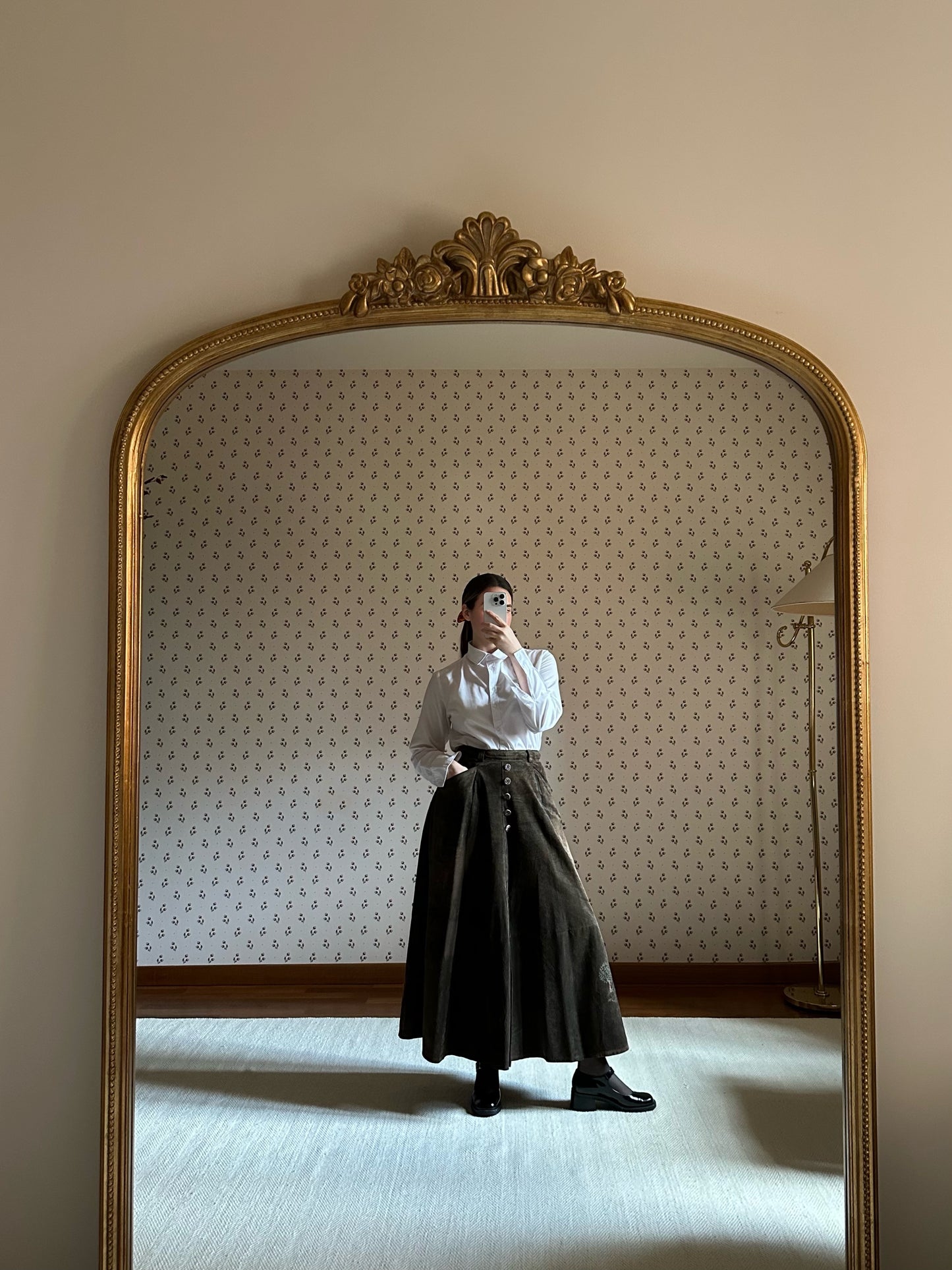 Vintage Suede Mocha Brown Maxi Skirt
