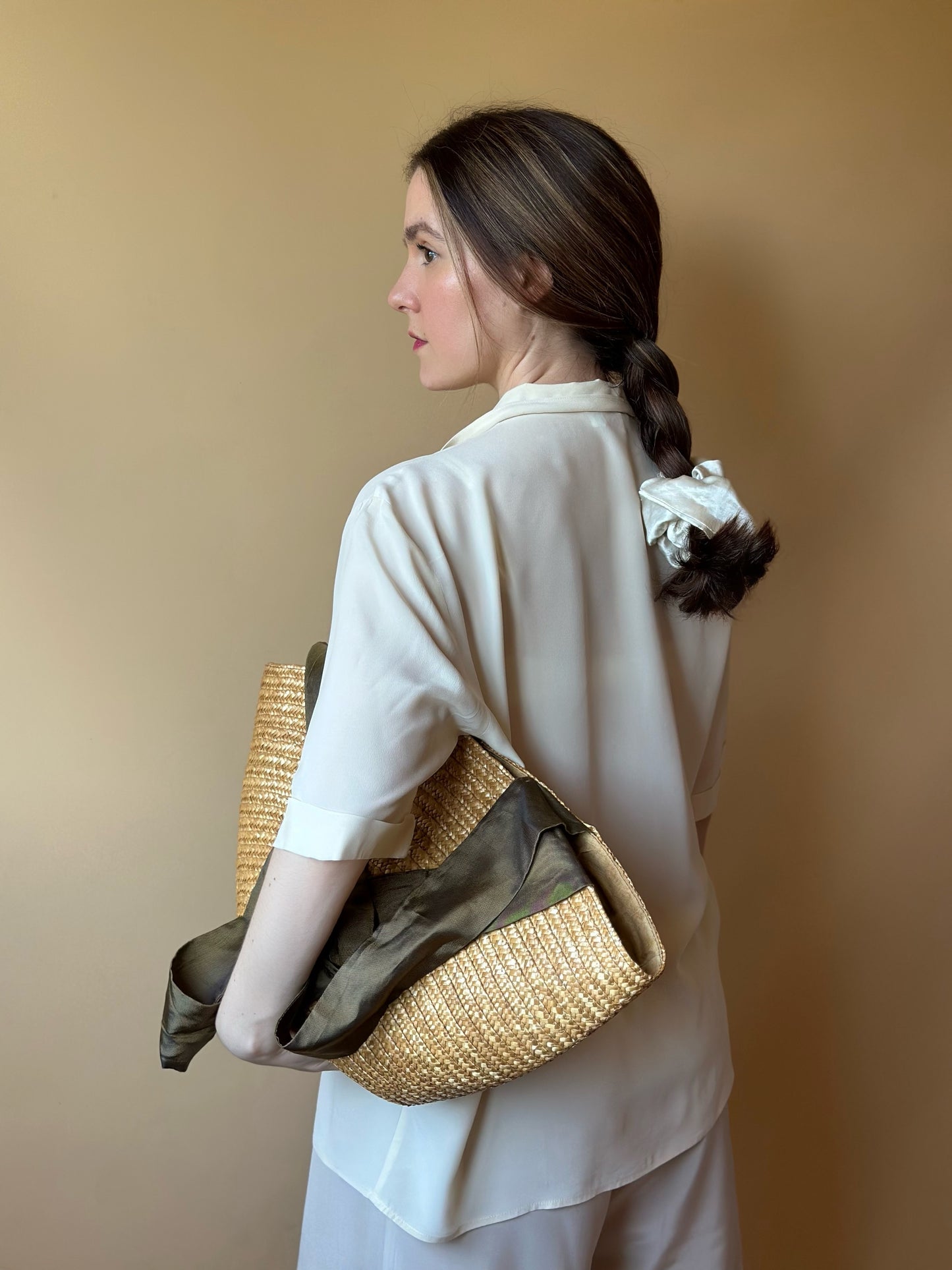 Vintage Short Sleeved Silk Ivory Shirt