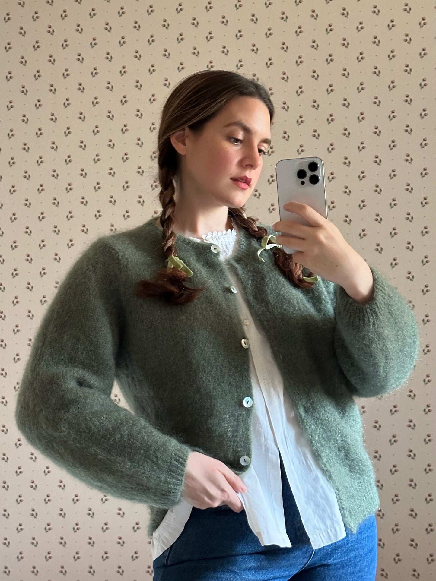 Mohair Sage Green Cardigan