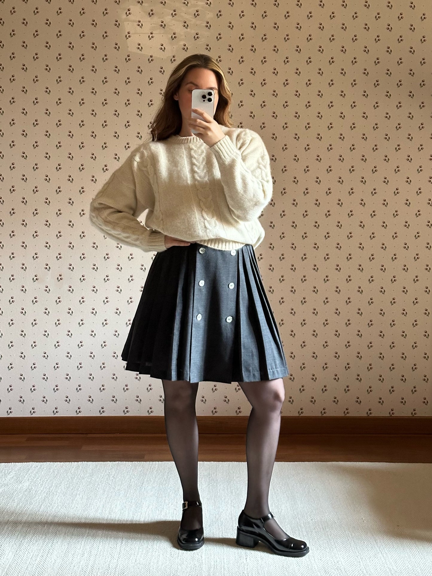 Vintage Gray Pleated Wool Skirt