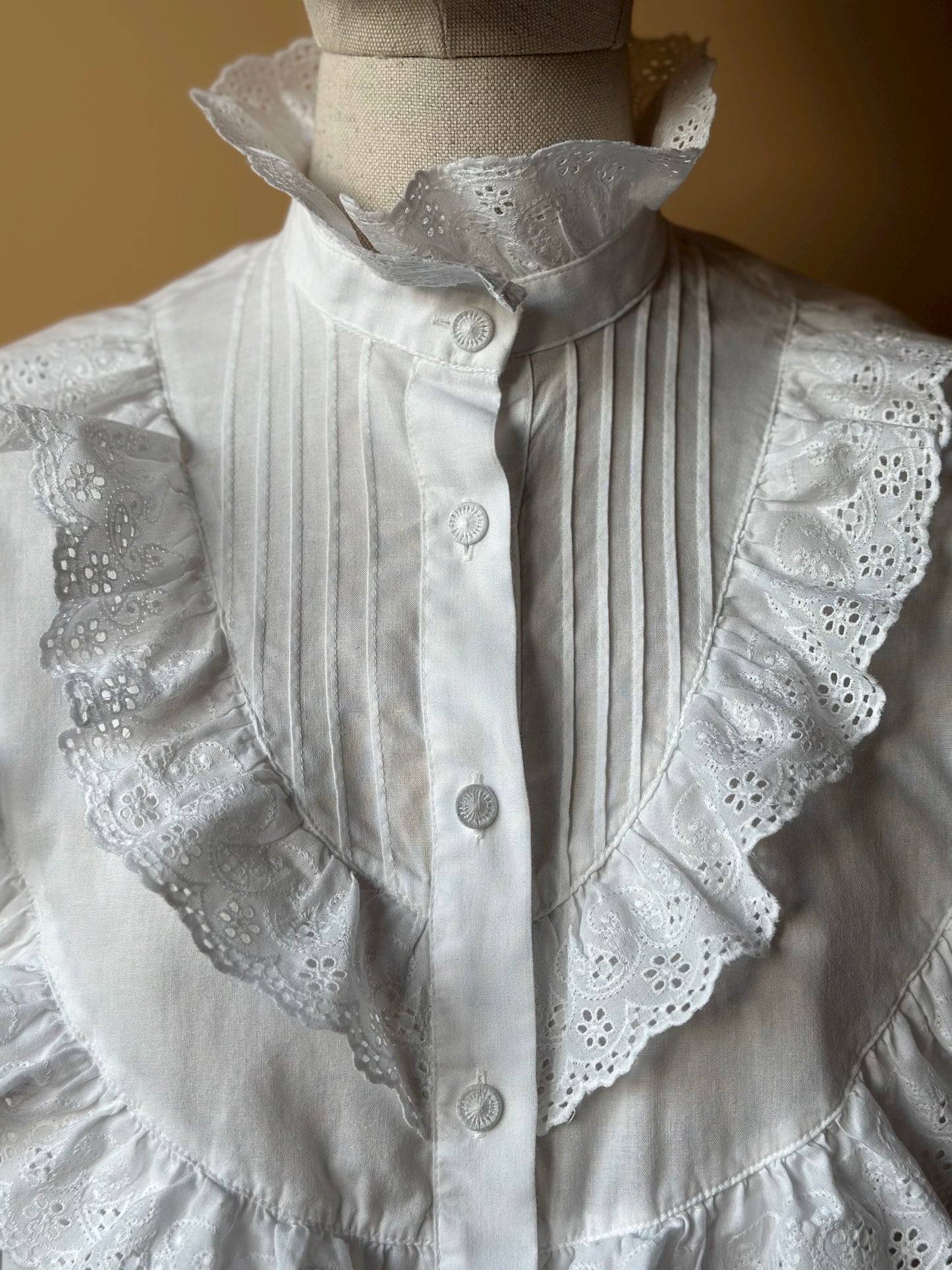 Vintage White Cotton High Neck Shirt