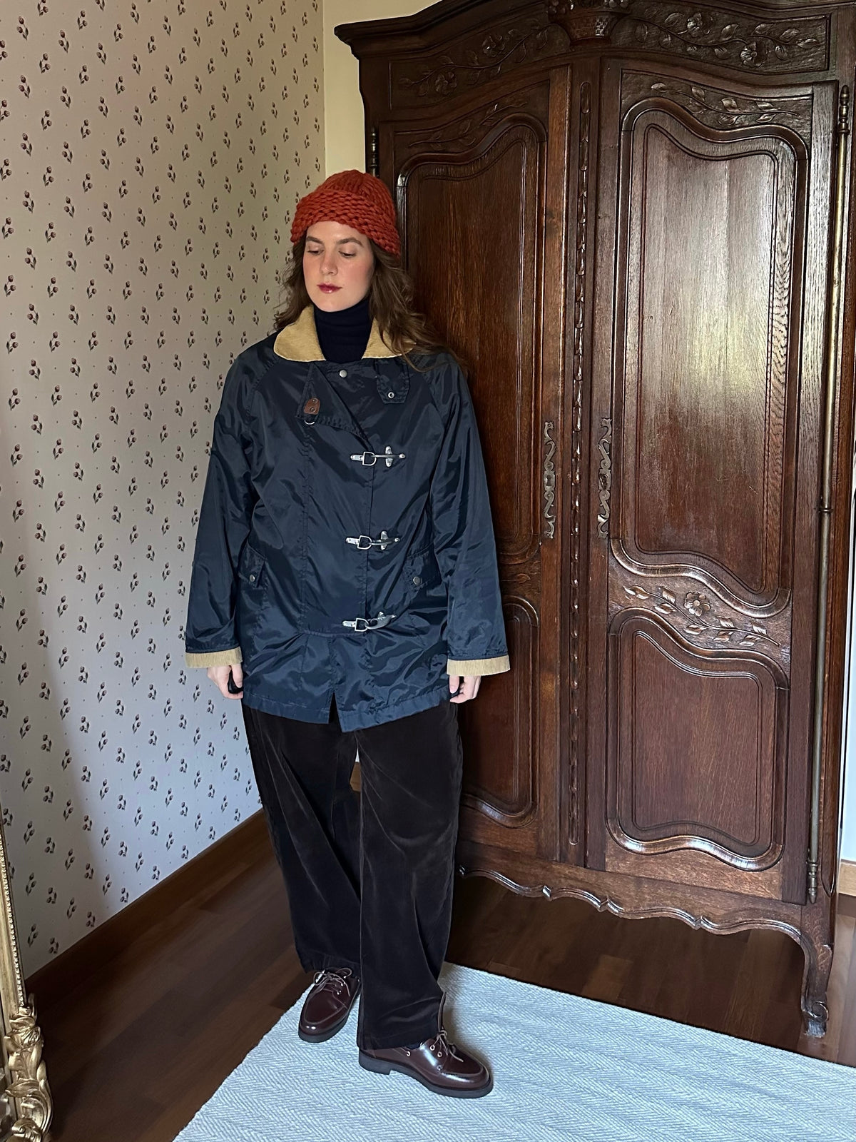 Blue Rainproof Jacket With Metal Clasps