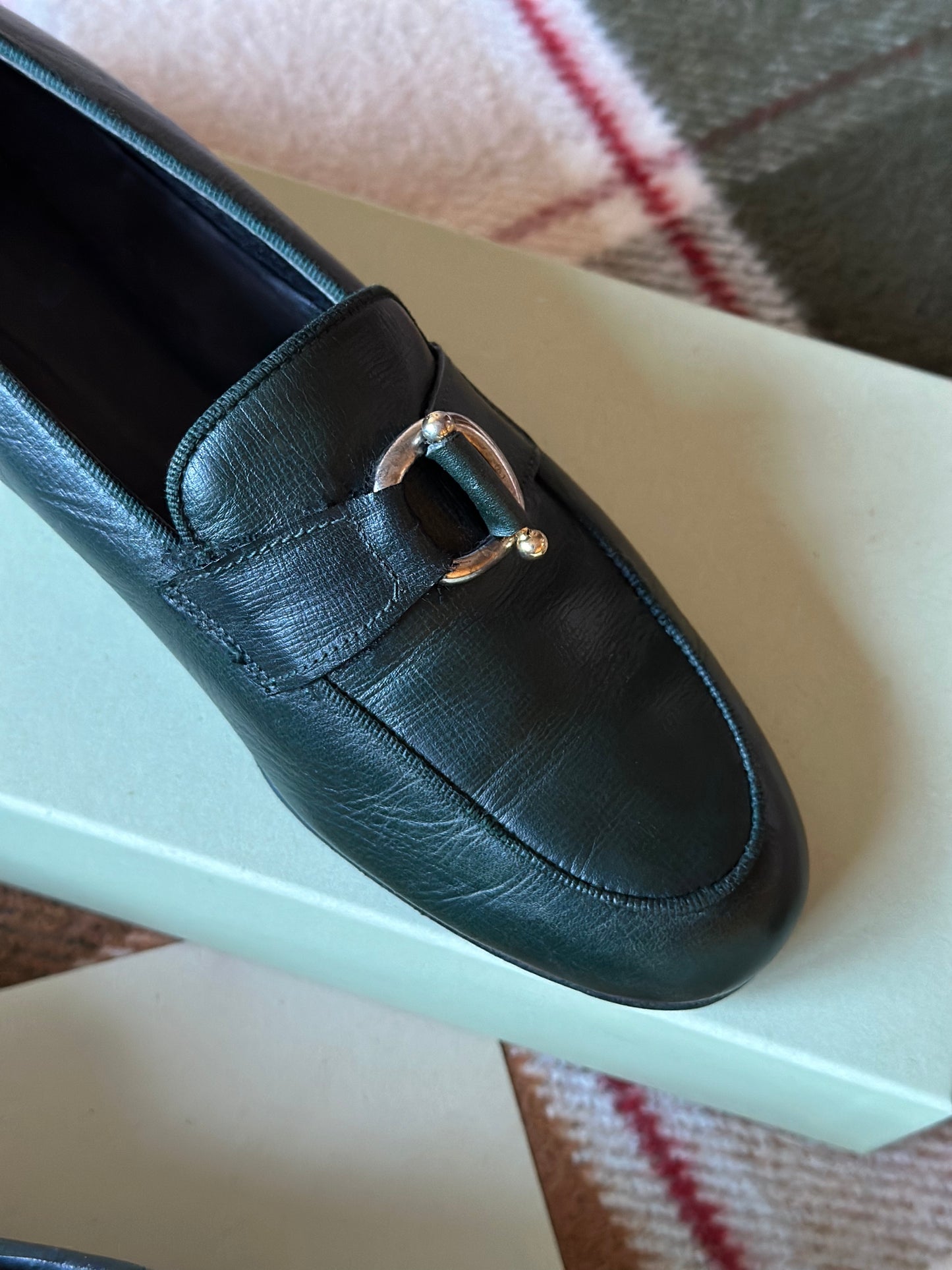 Vintage Bottle Green Leather Loafers