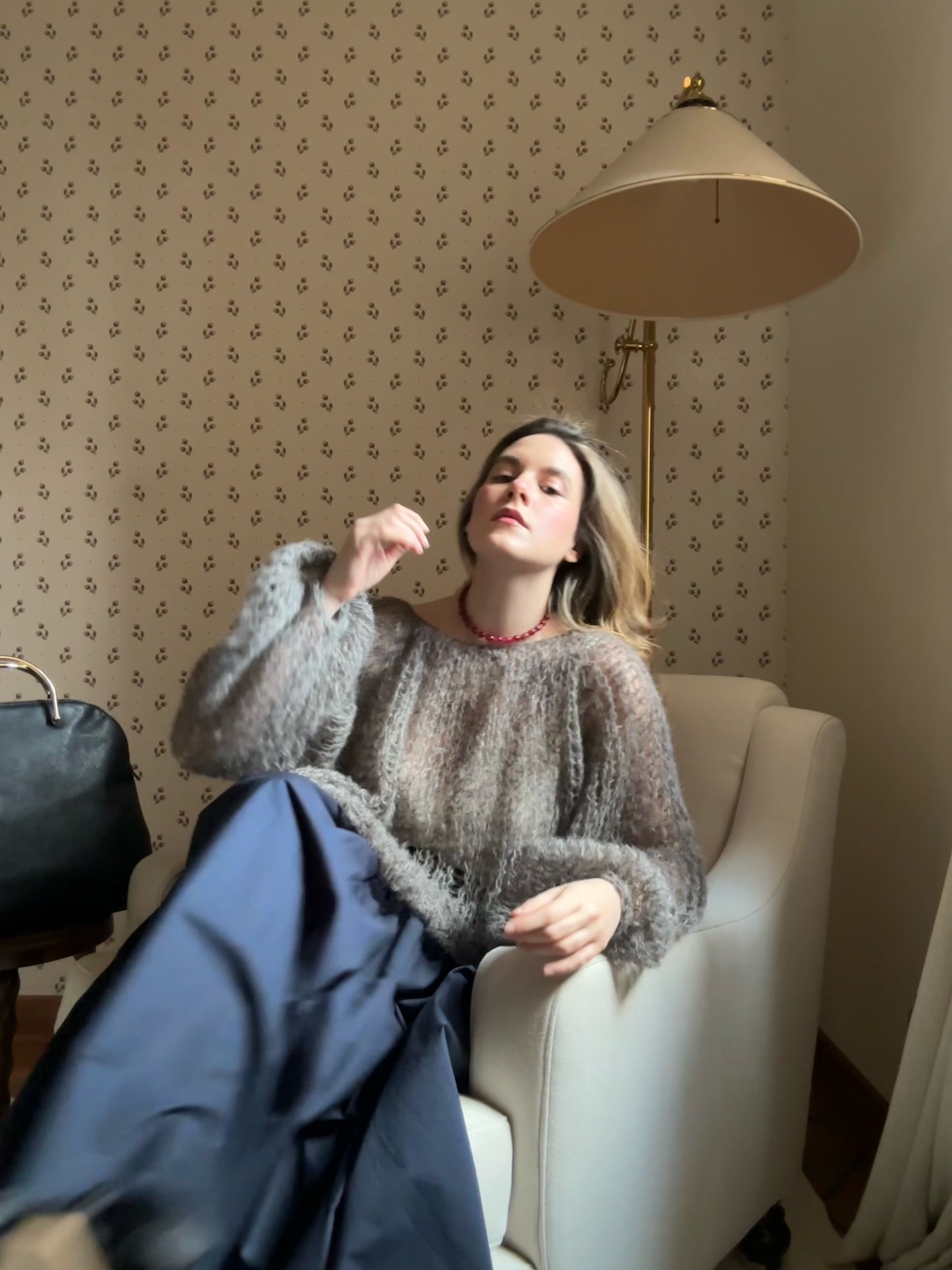 Handmade Alpaca & Mulberry Silk Sweater - Gray