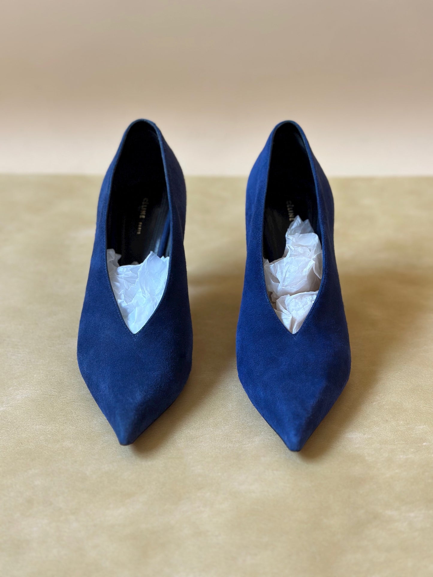 Céline Blue Suede Pointed Pumps