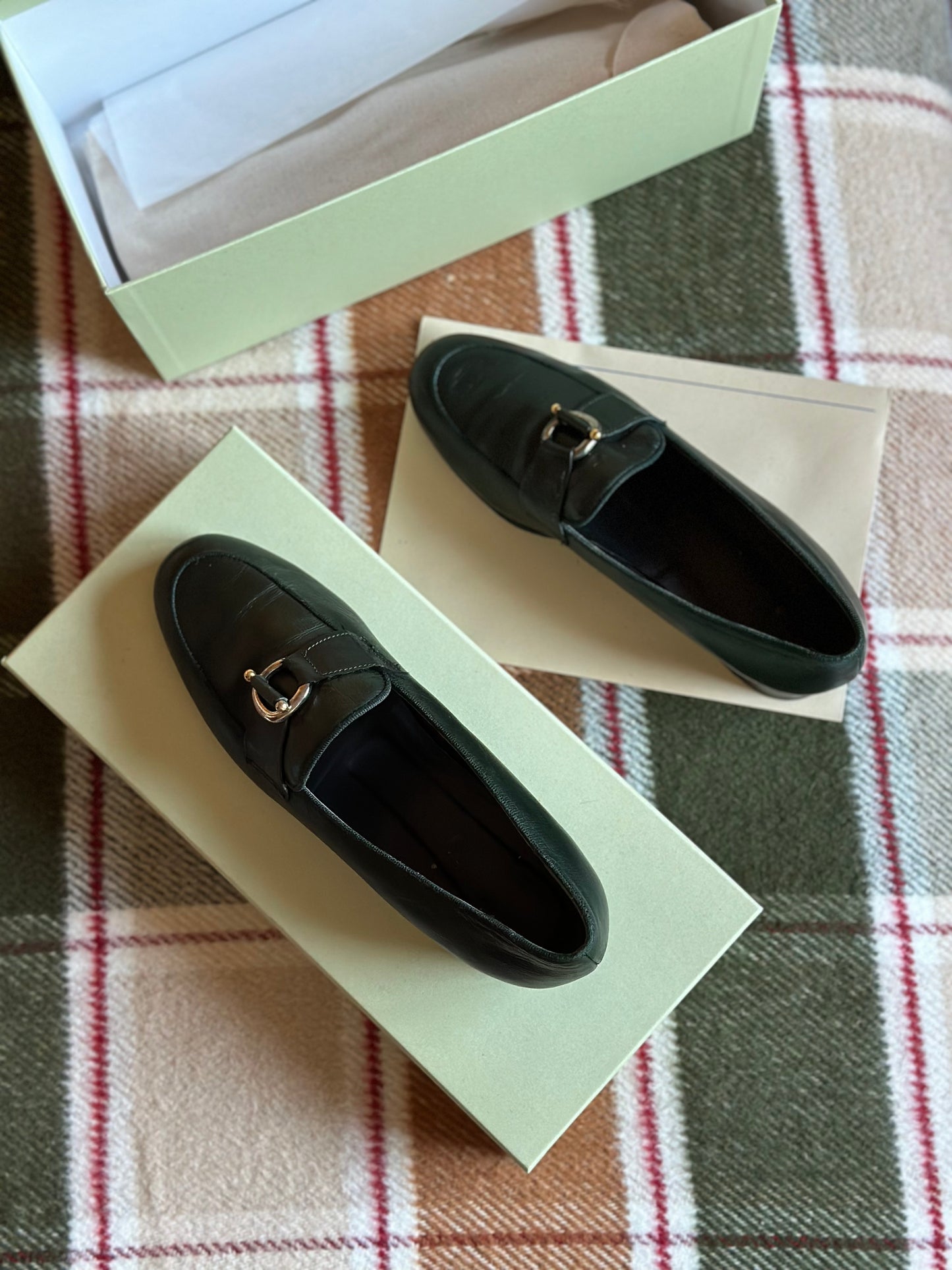 Vintage Bottle Green Leather Loafers