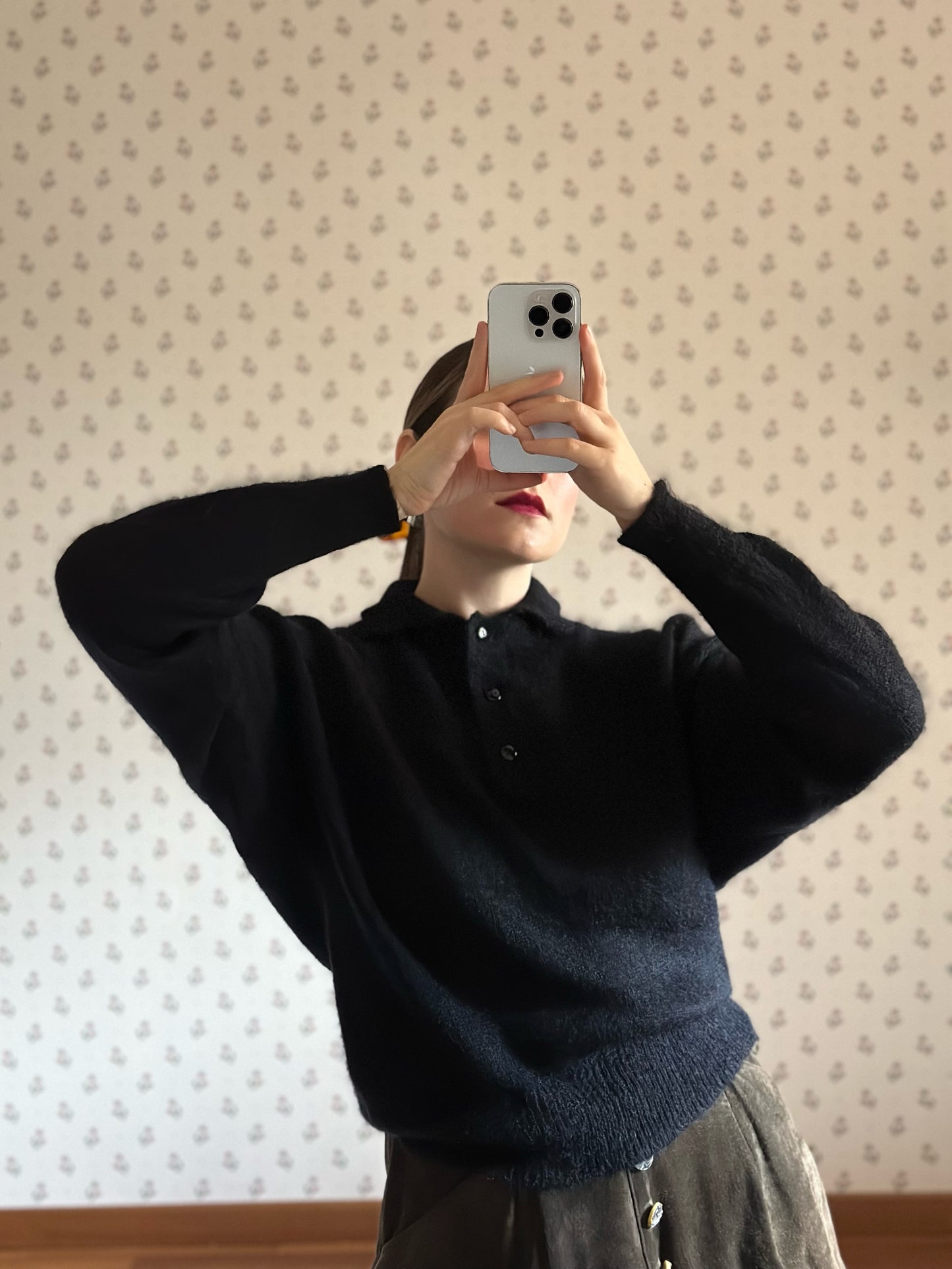 Vintage Super Kid Mohair Black Polo Sweater