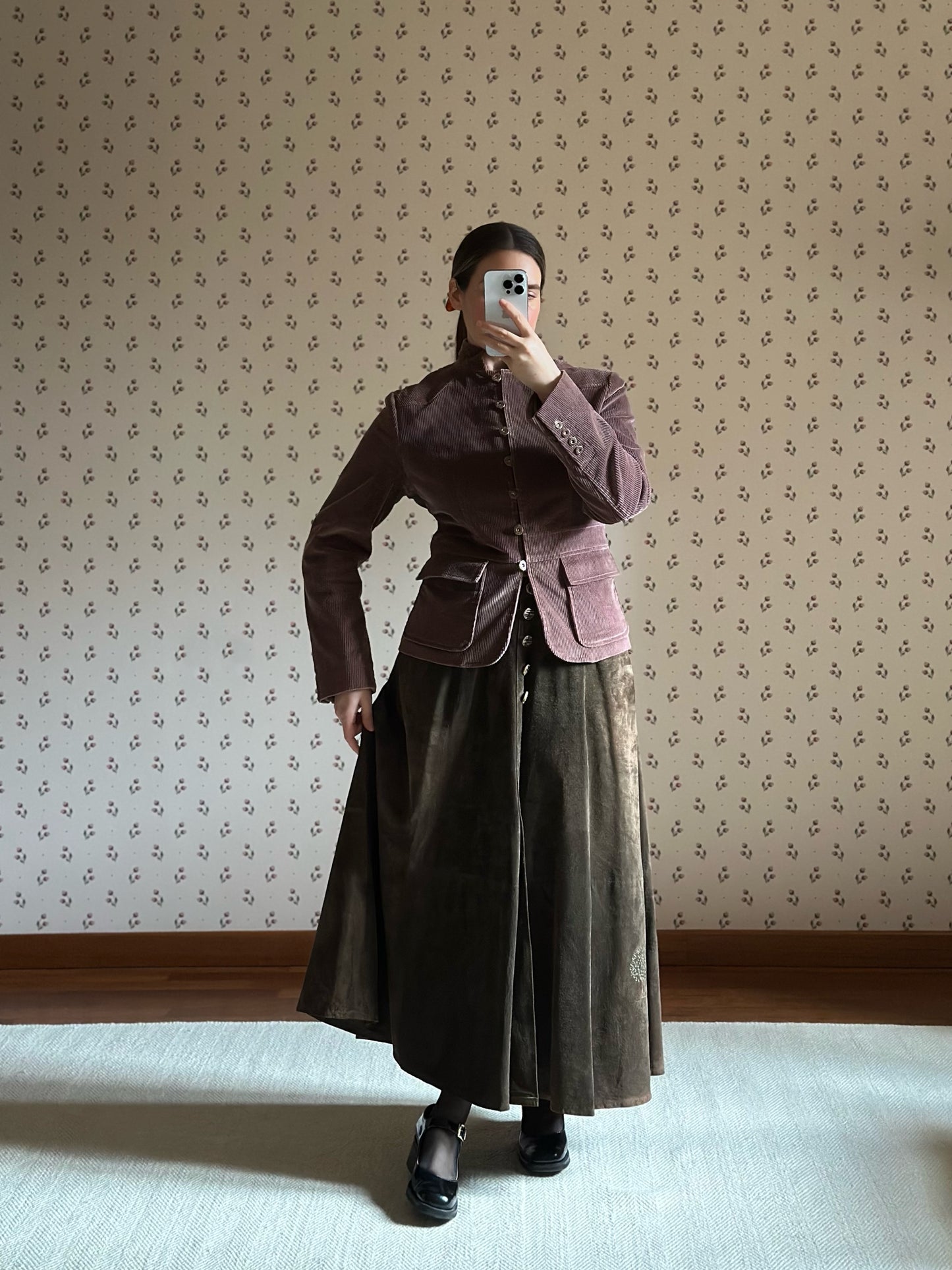 Vintage Suede Mocha Brown Maxi Skirt