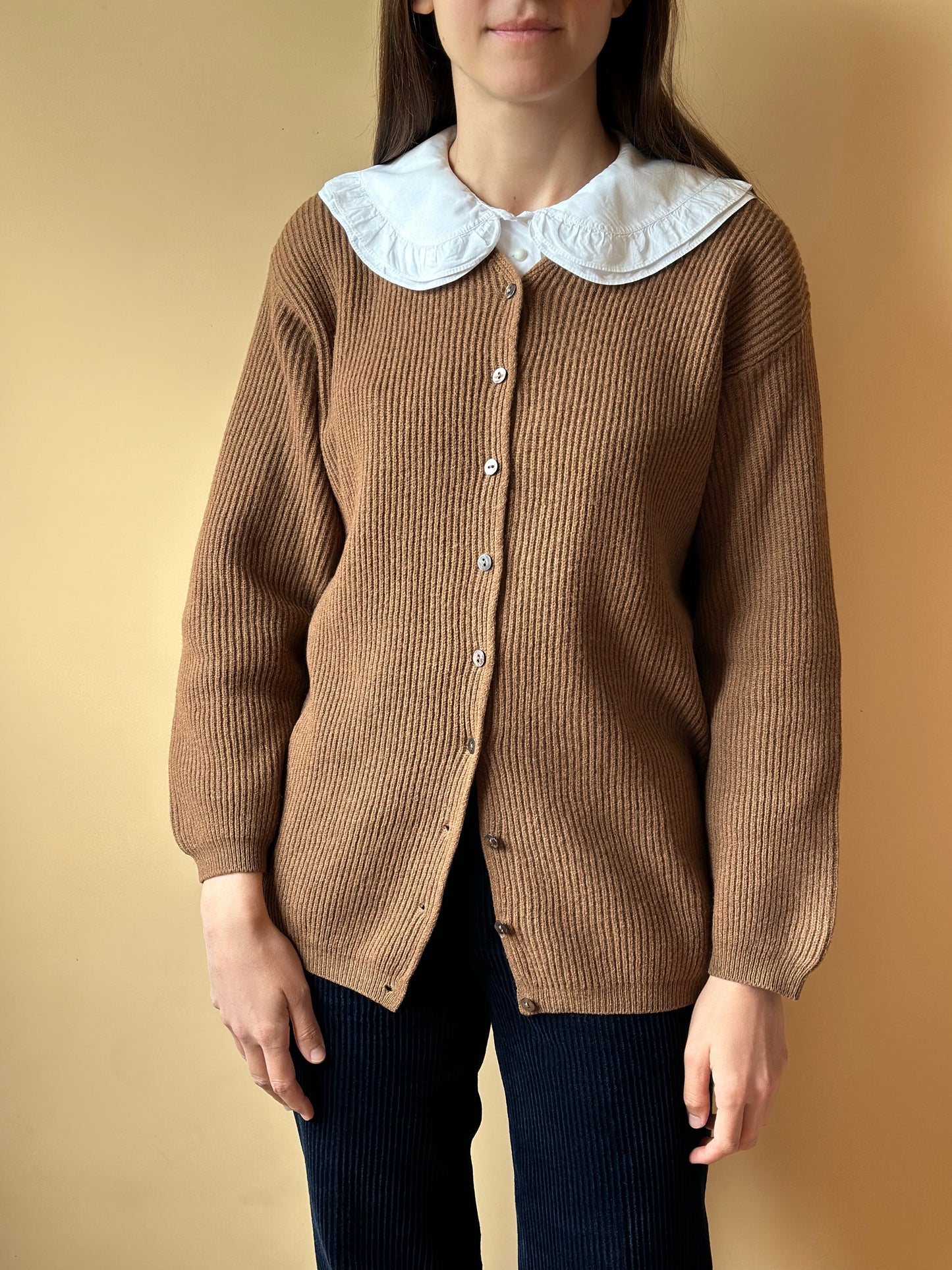 Vintage 100% Lambswool Caramel Ribbed Cardigan