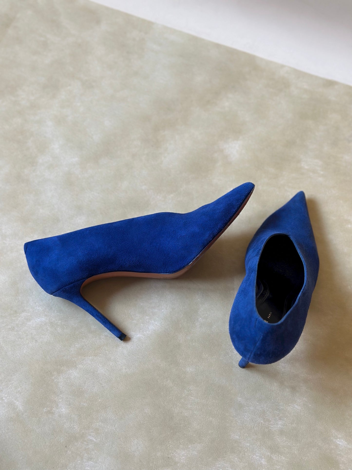 Céline Blue Suede Pointed Pumps