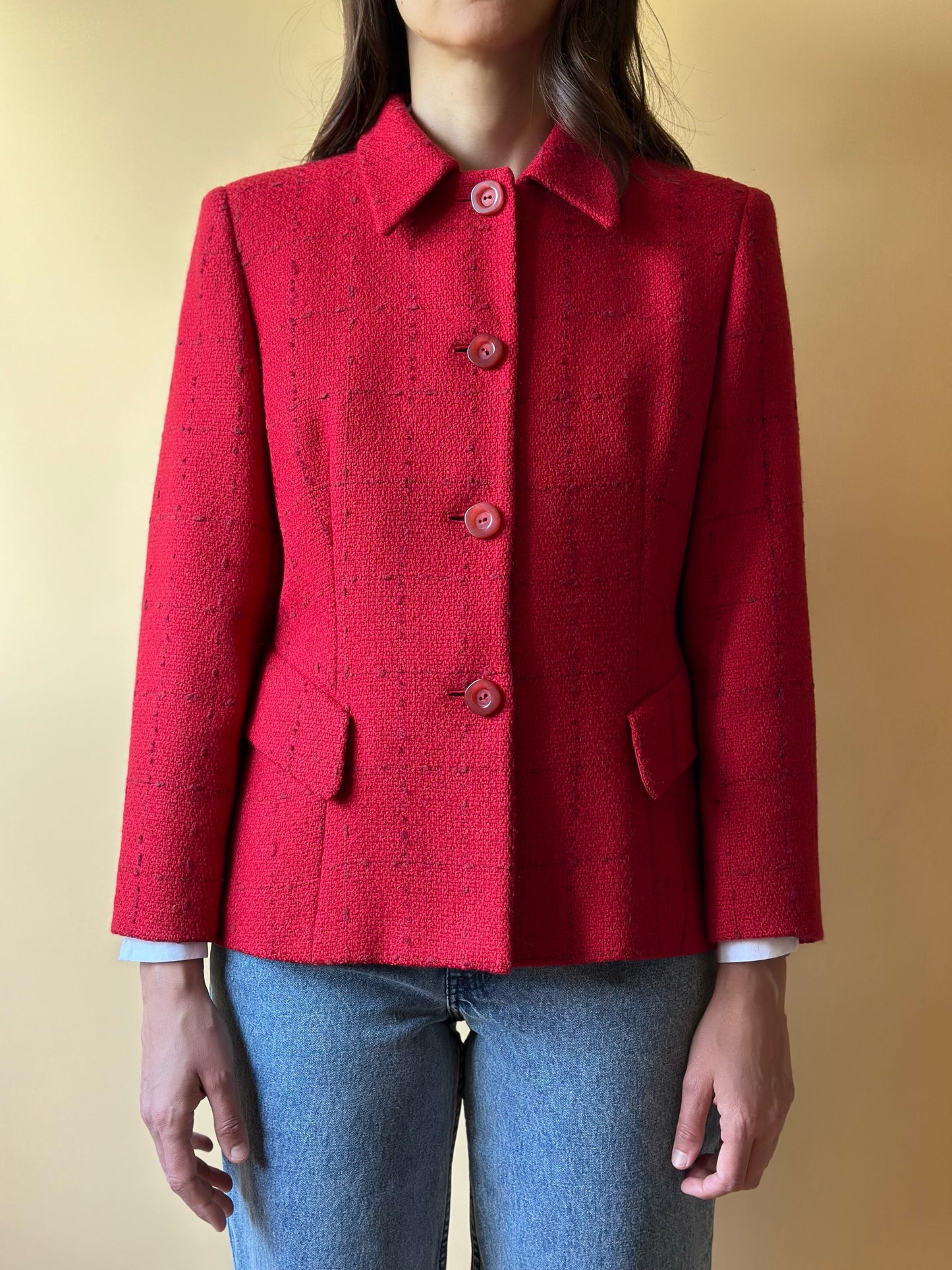 Vintage Mimmina Bouclé Wool Red Blazer