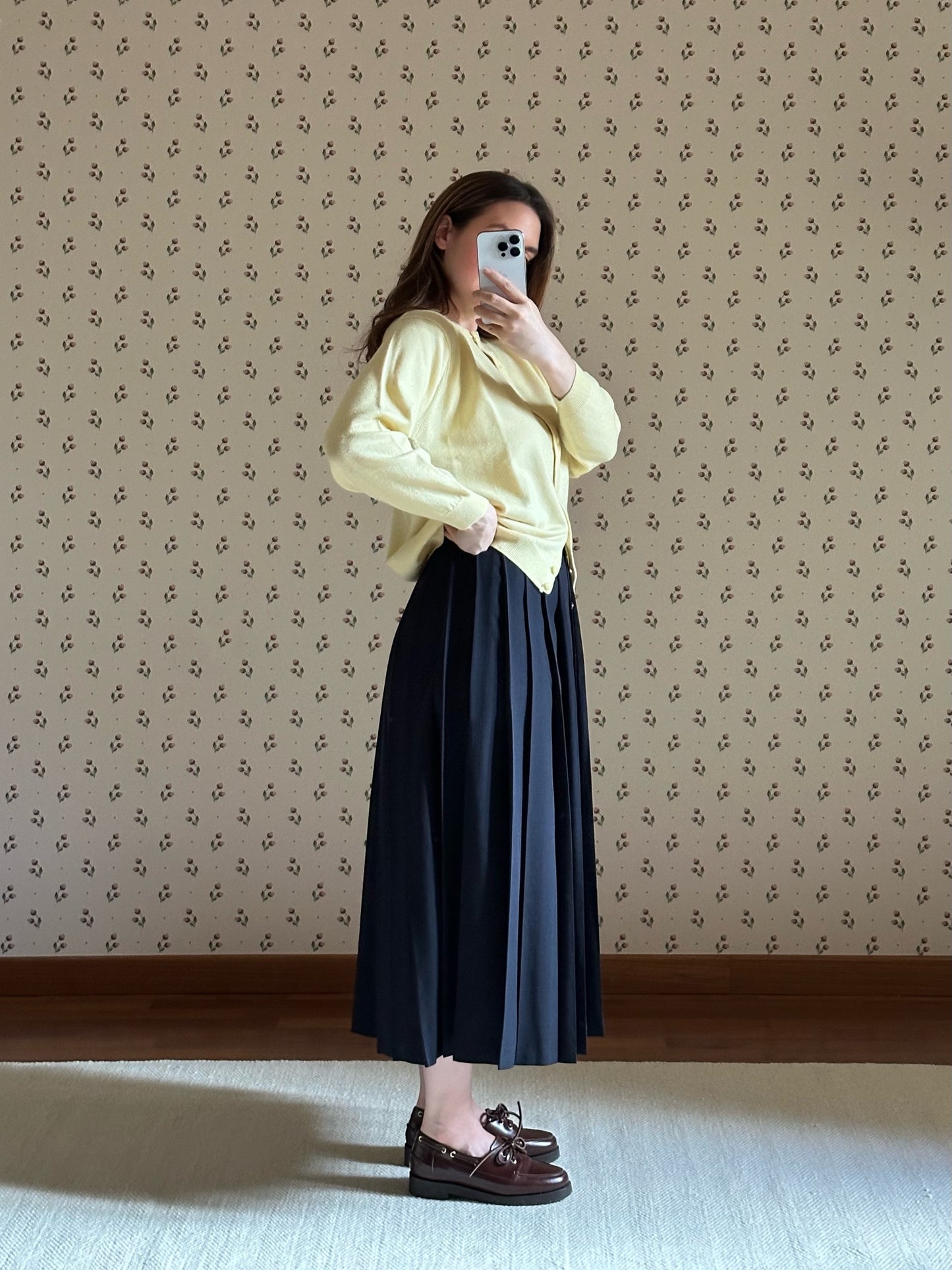 Long Pleated Blue Wool Skirt