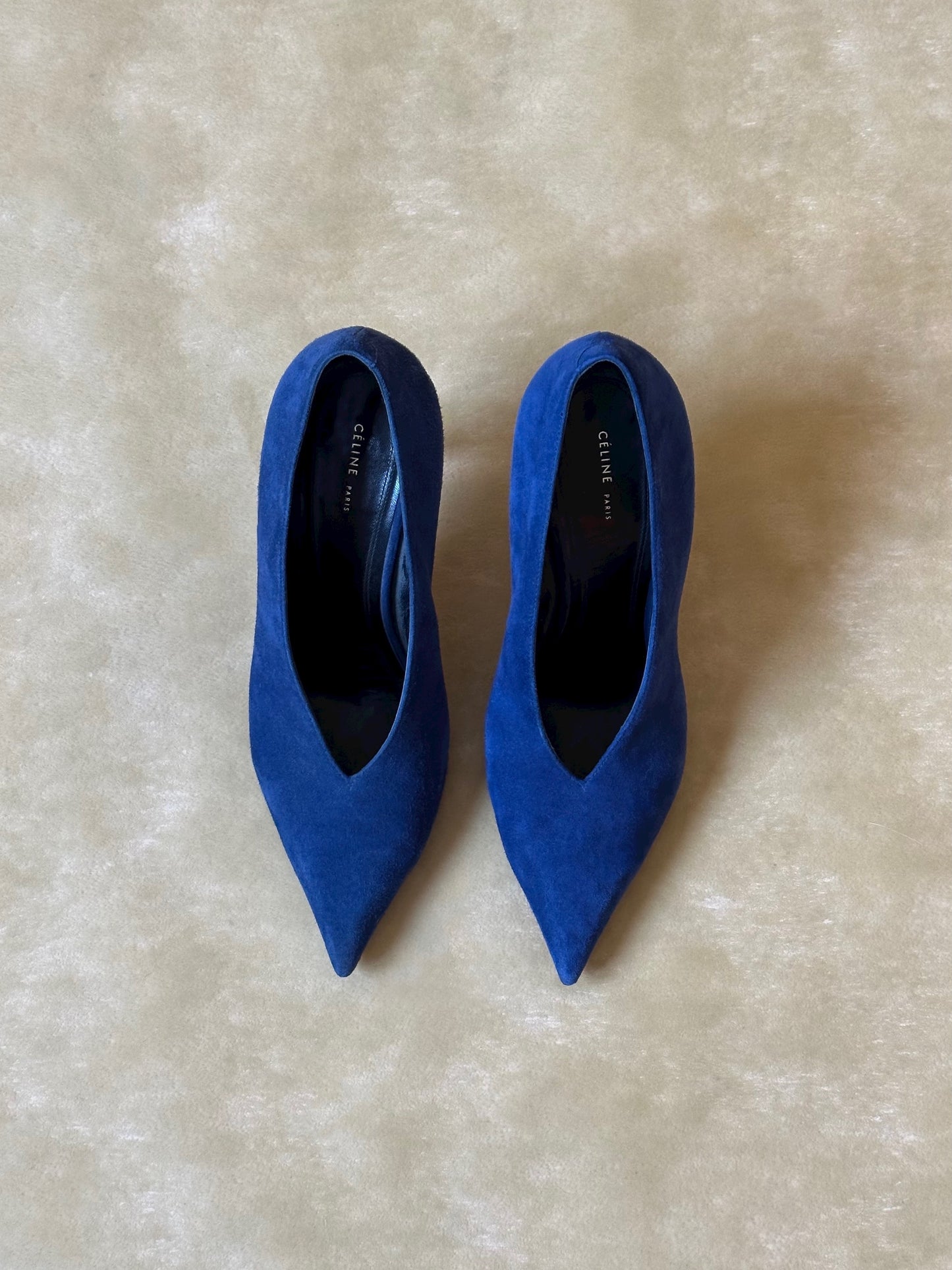 Céline Blue Suede Pointed Pumps