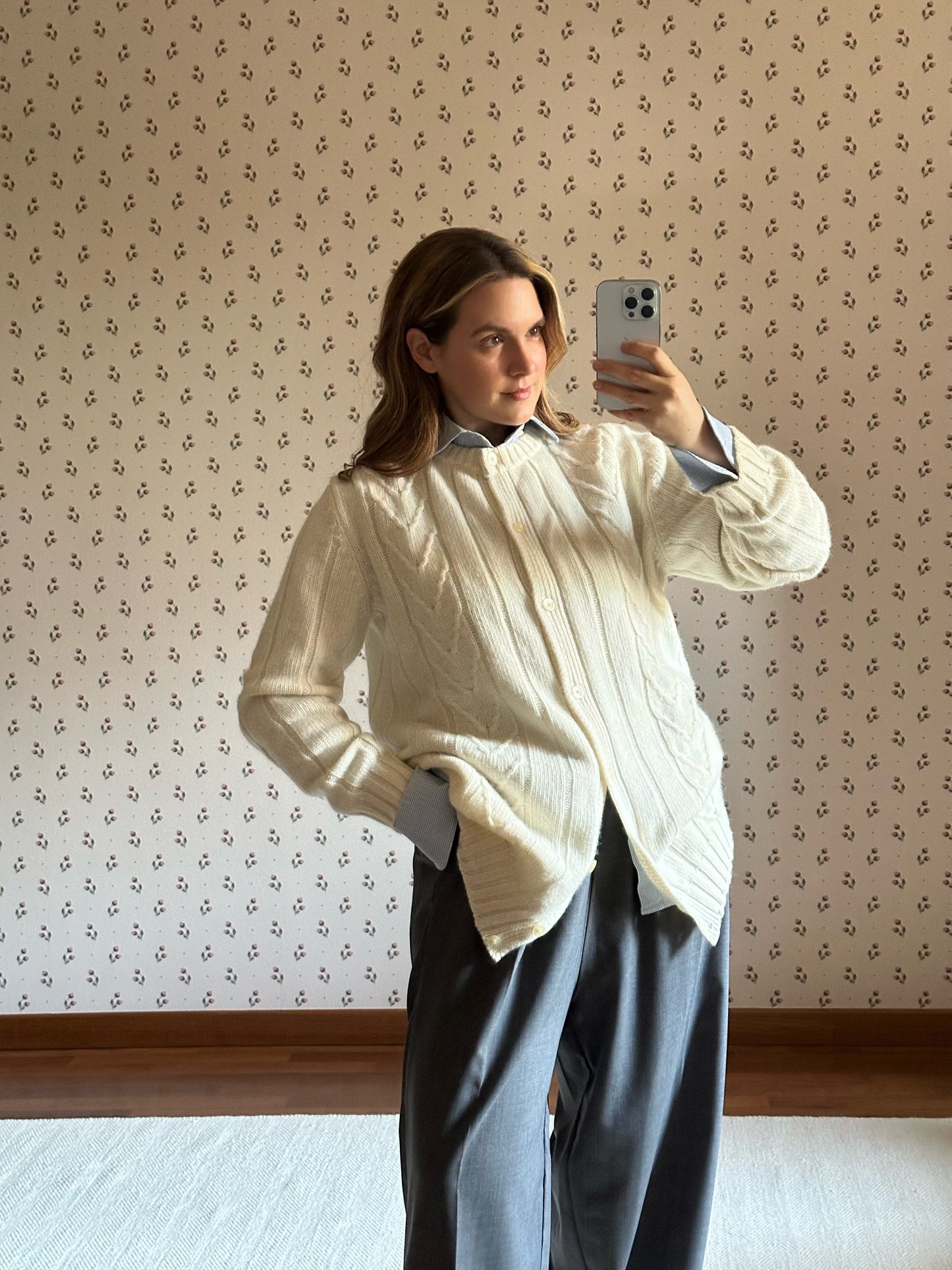Vintage Wool & Angora Milk White Maxi Cardigan