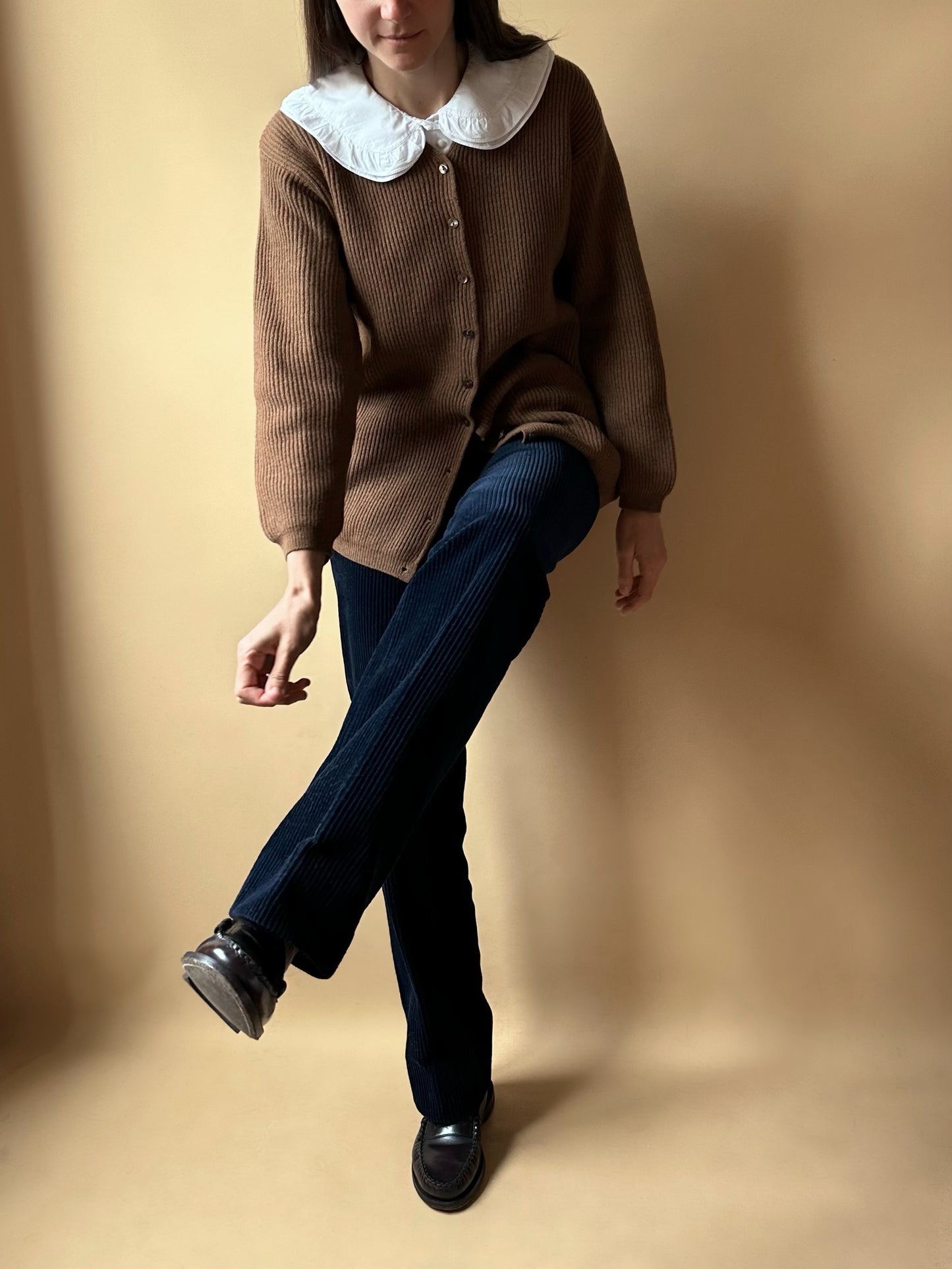 Vintage 100% Lambswool Caramel Ribbed Cardigan