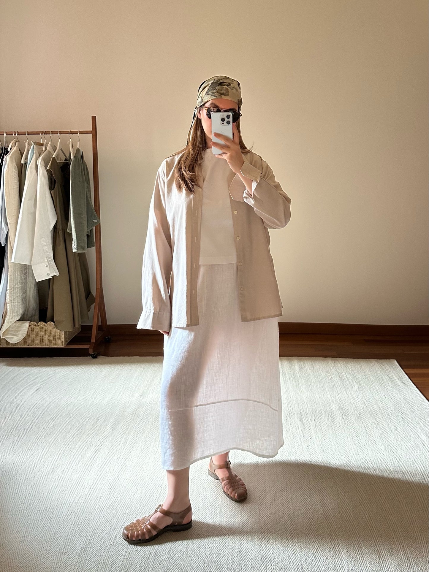 White Linen & Cotton Long Skirt