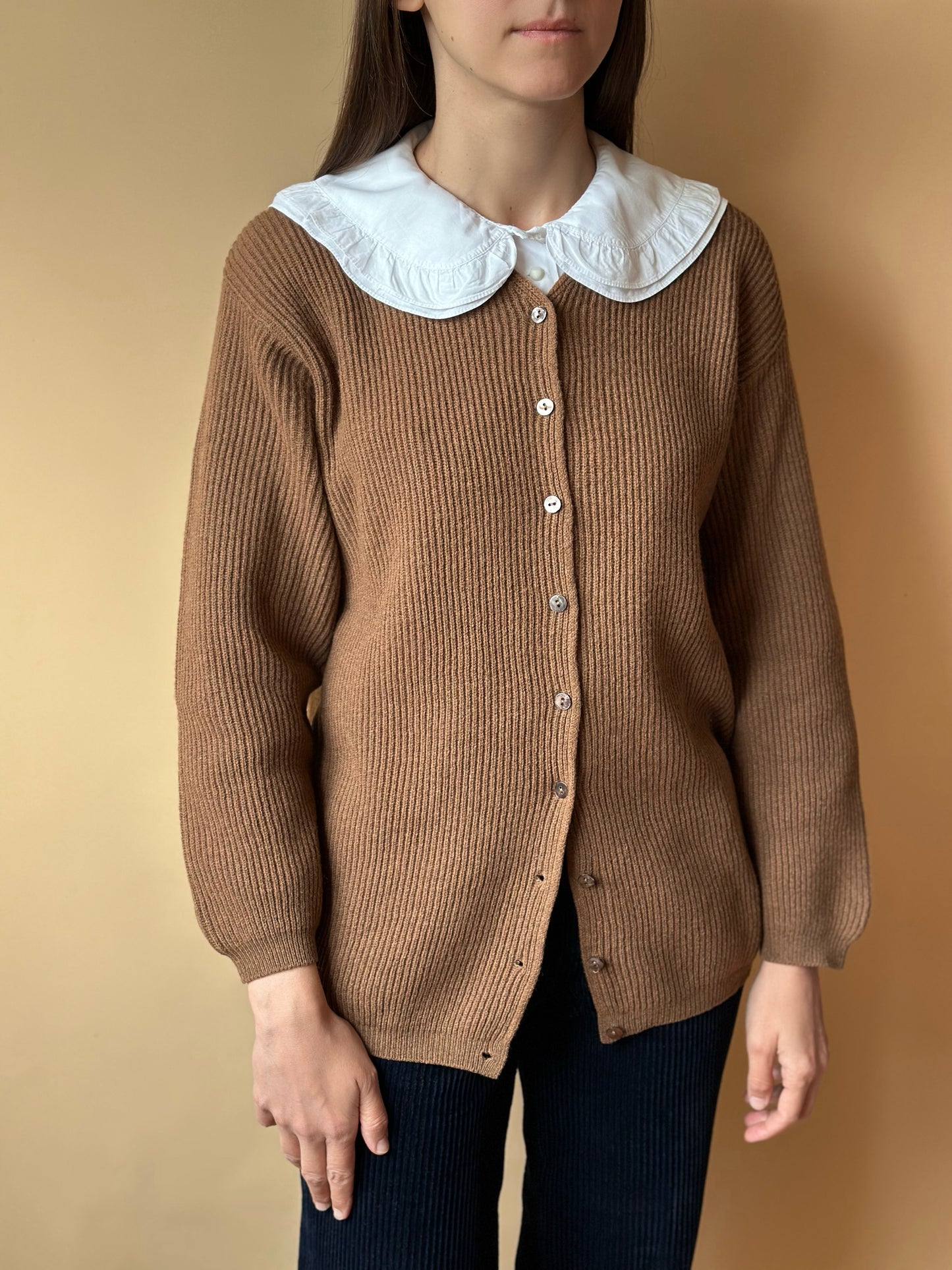 Vintage 100% Lambswool Caramel Ribbed Cardigan