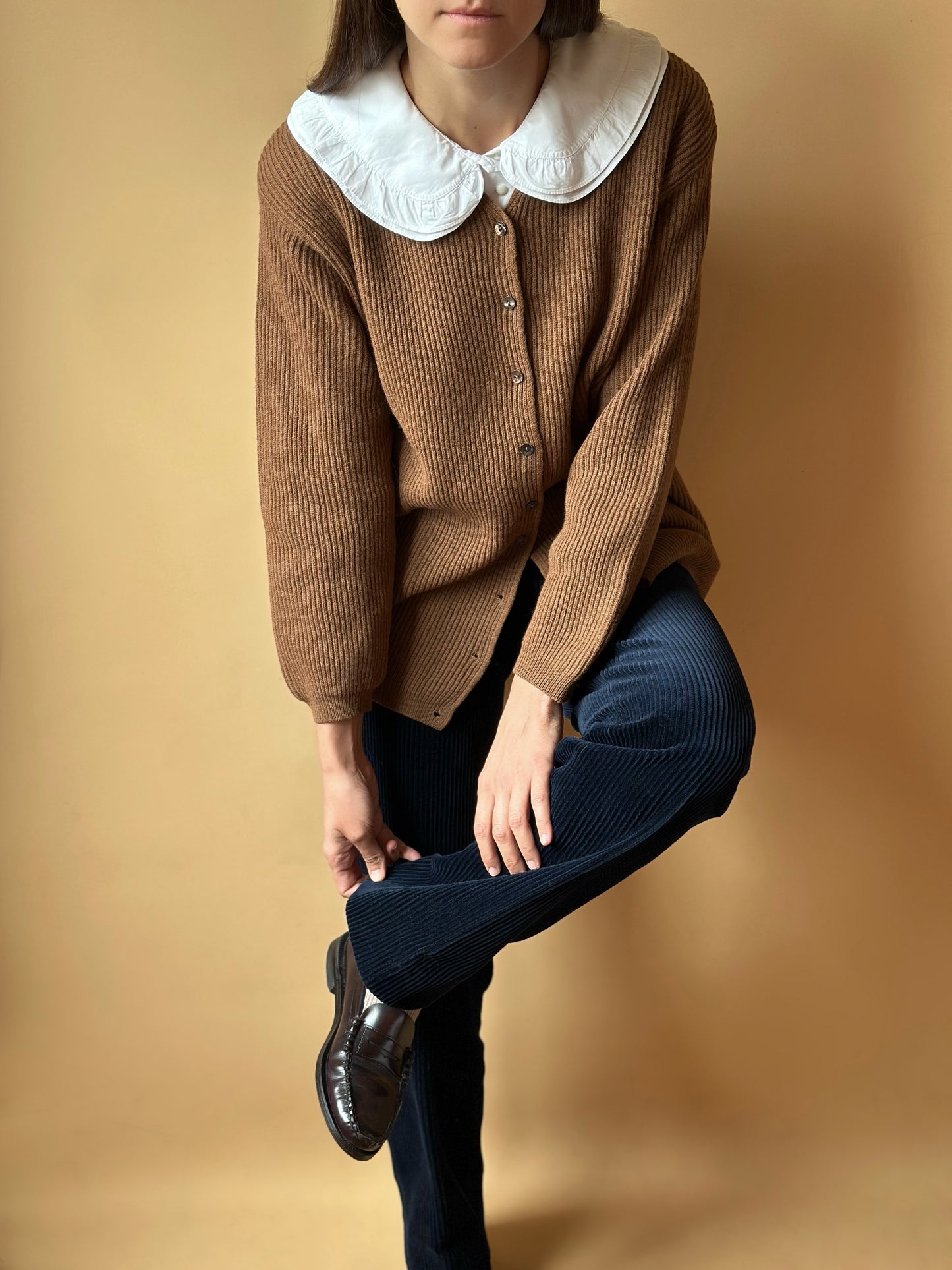 Vintage 100% Lambswool Caramel Ribbed Cardigan