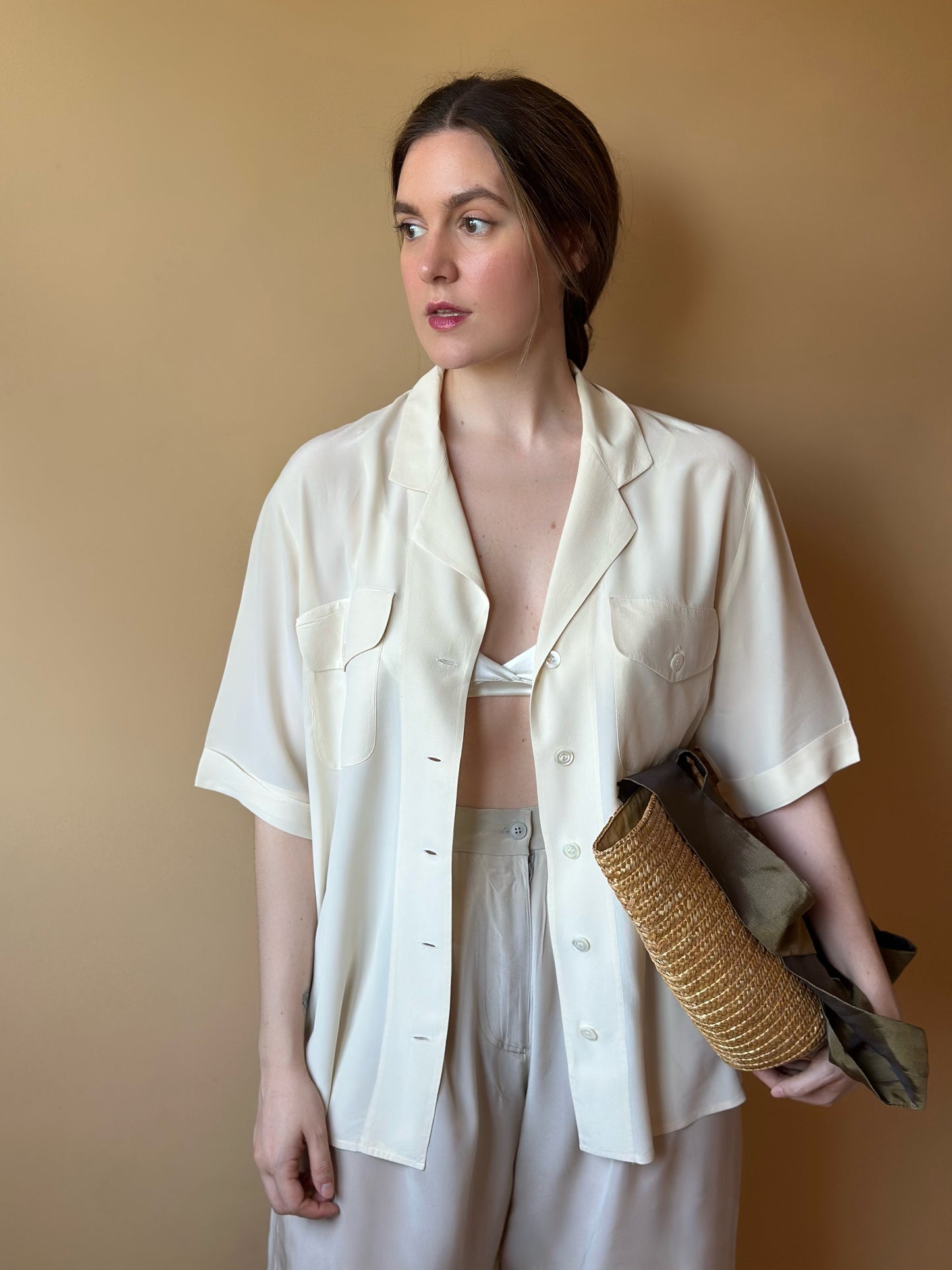 Vintage Short Sleeved Silk Ivory Shirt