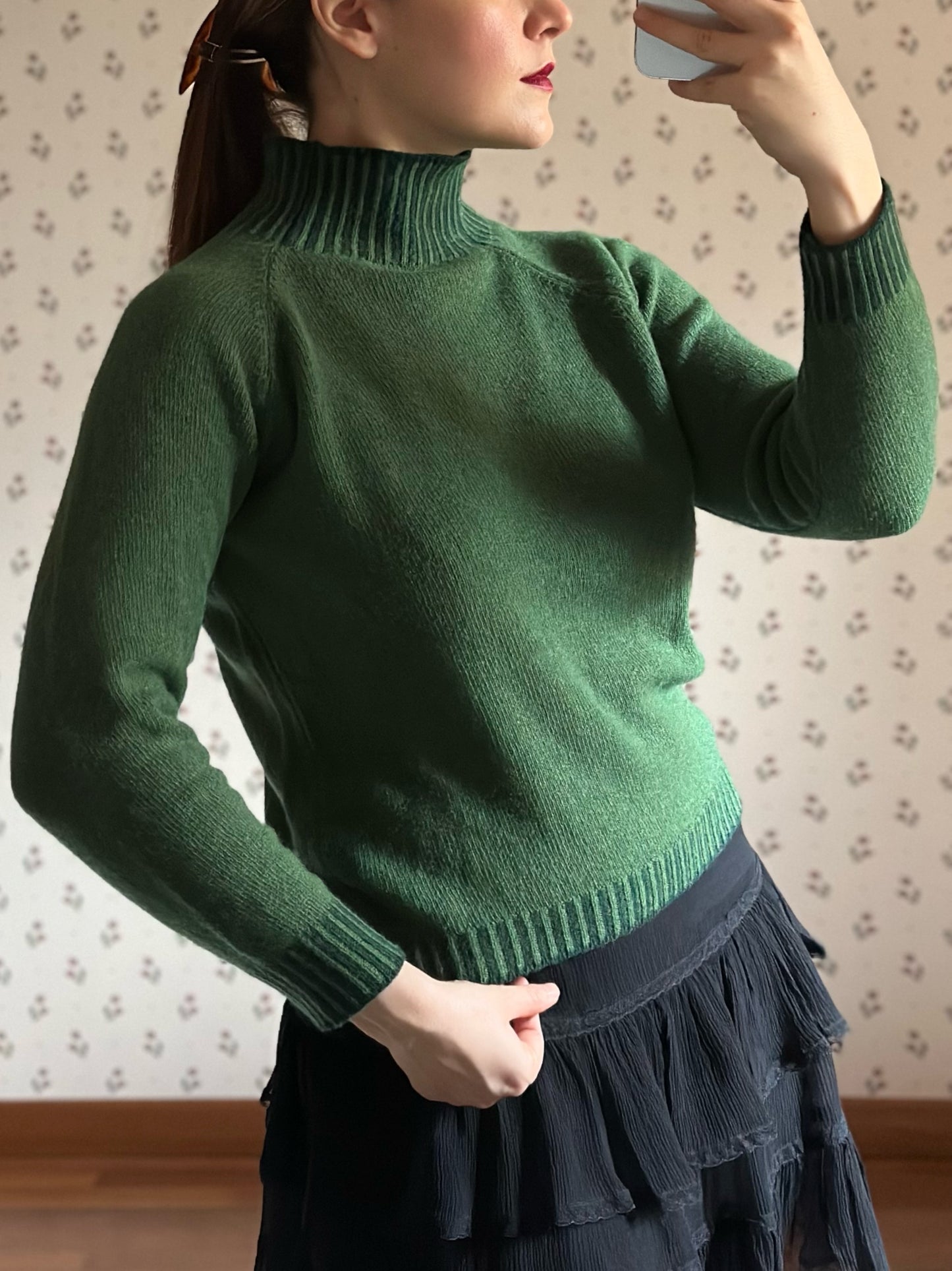 Vintage Green Wool & Cashmere Mock Neck Sweater