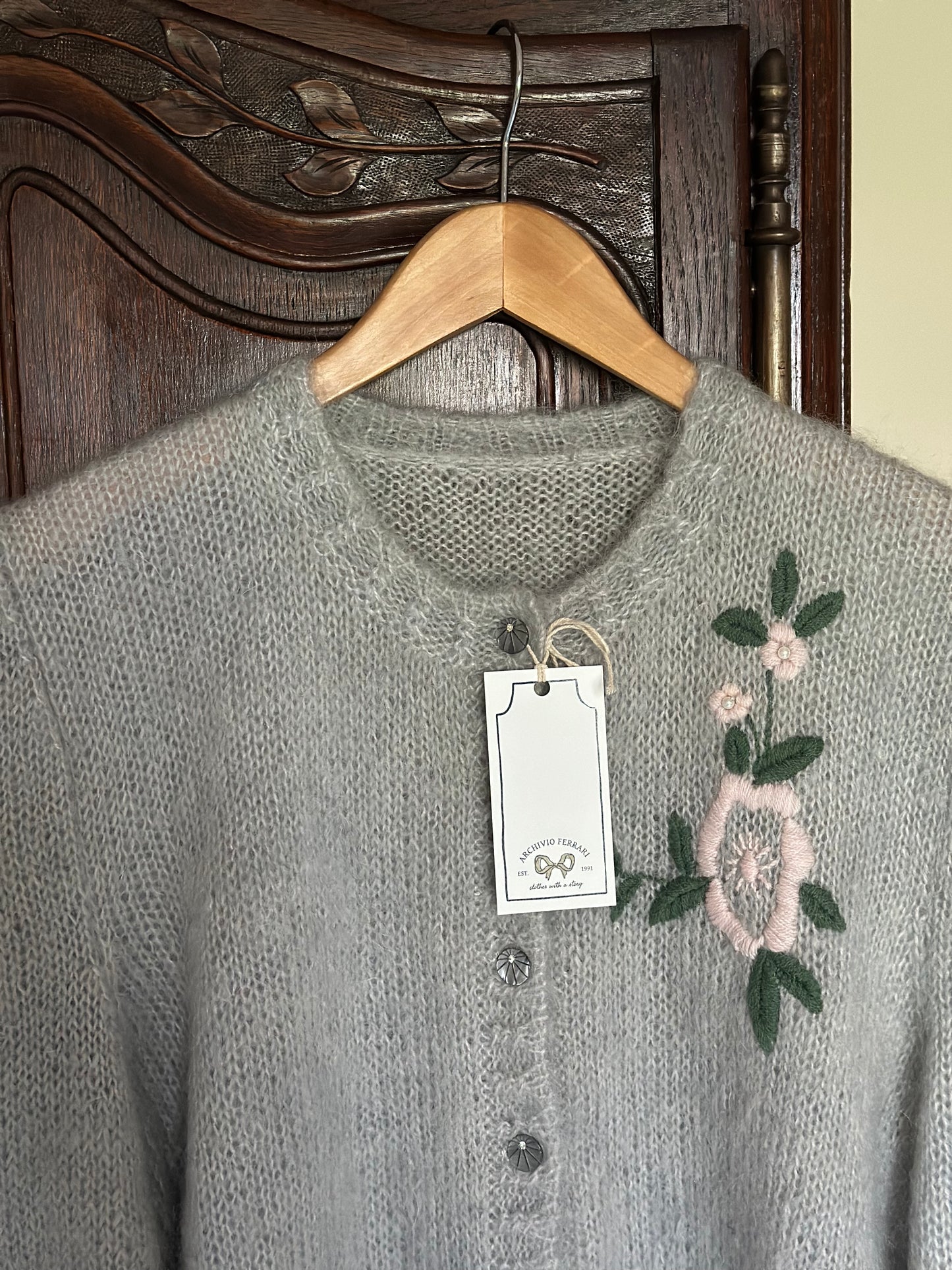 Vintage Mohair Pearl Gray Cardigan
