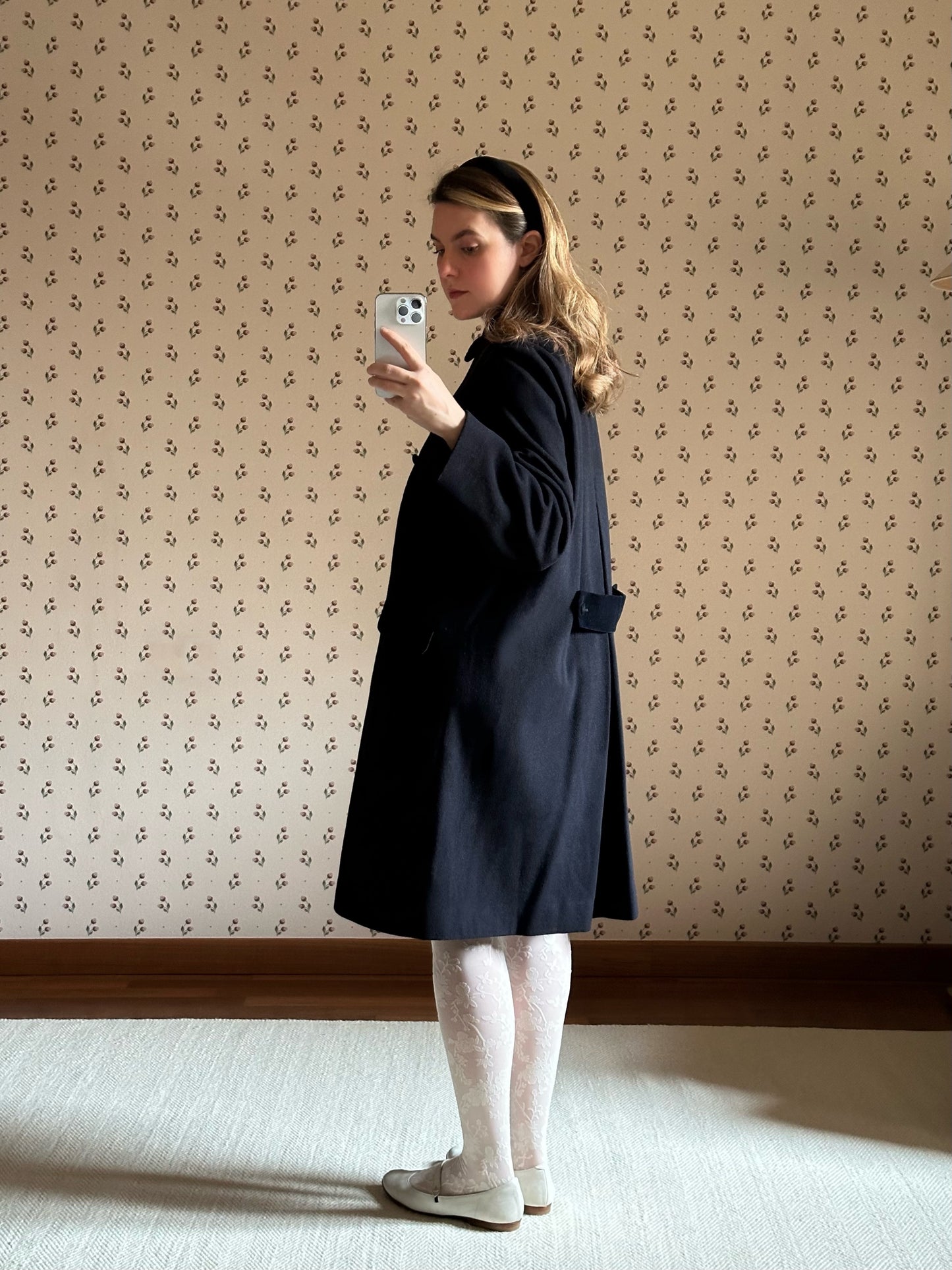 Vintage Blue Swing Coat With Velvet Details
