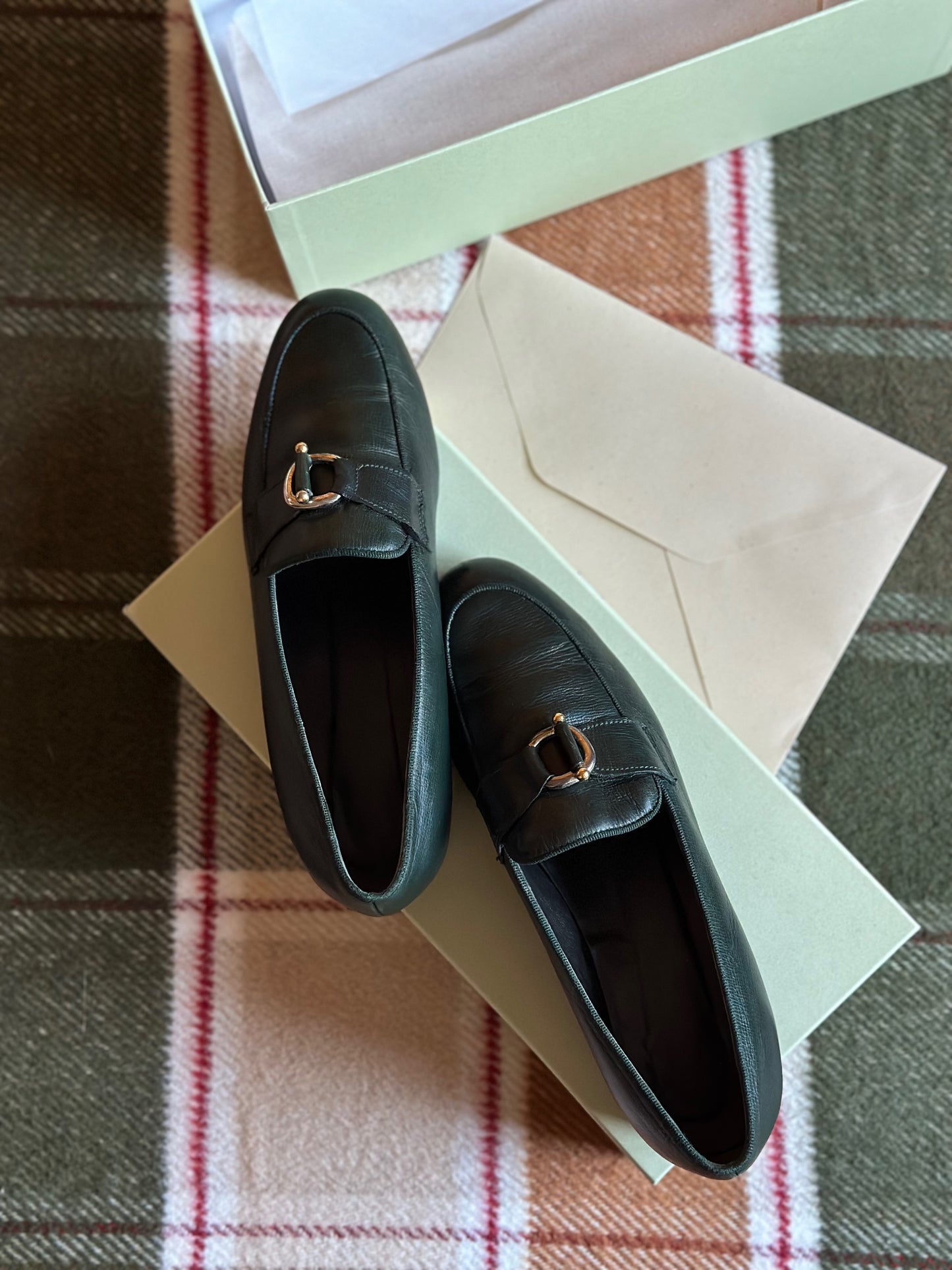 Vintage Bottle Green Leather Loafers