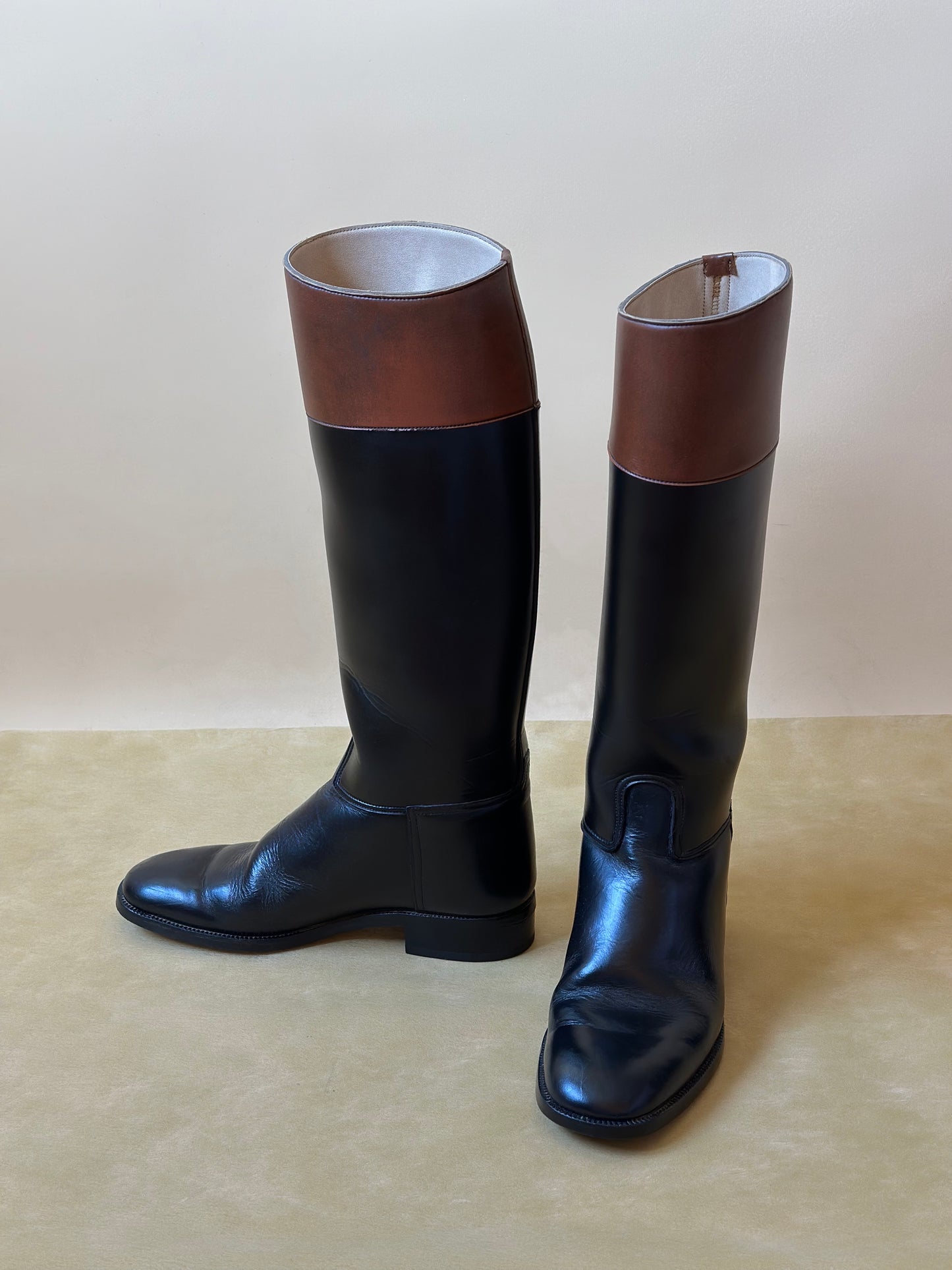 Vintage Black & Brown Leather Riding Boots n. 38 IT
