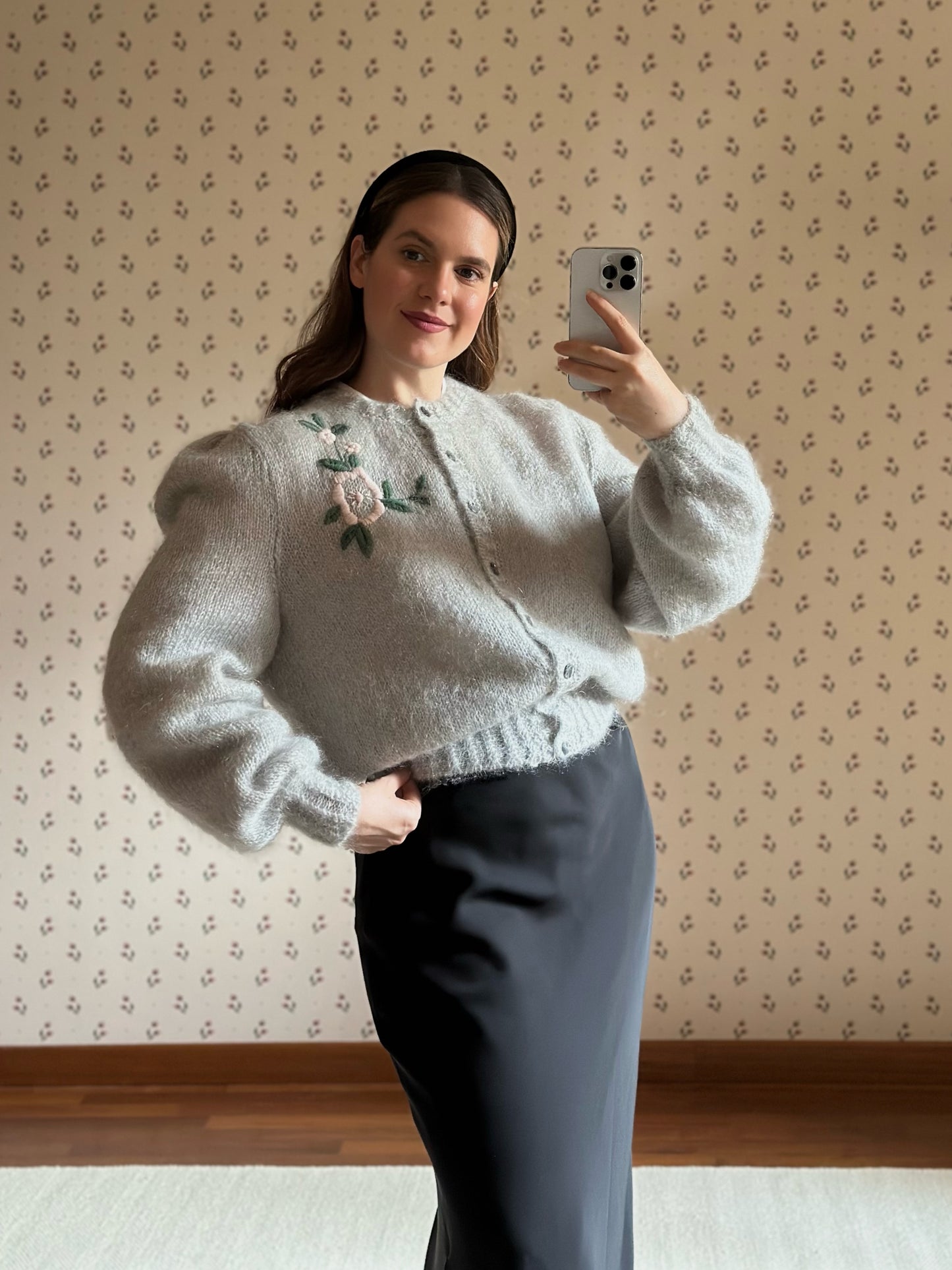 Vintage Mohair Pearl Gray Cardigan