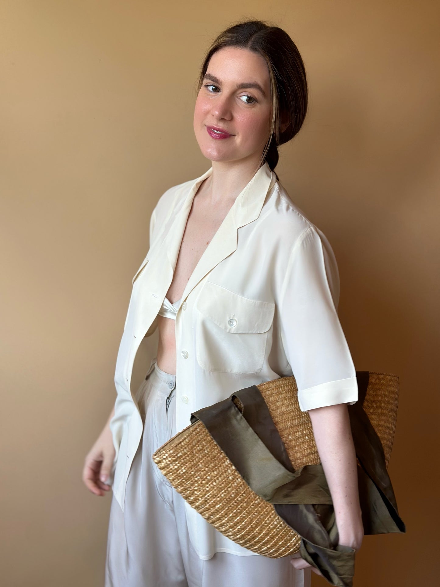Vintage Short Sleeved Silk Ivory Shirt