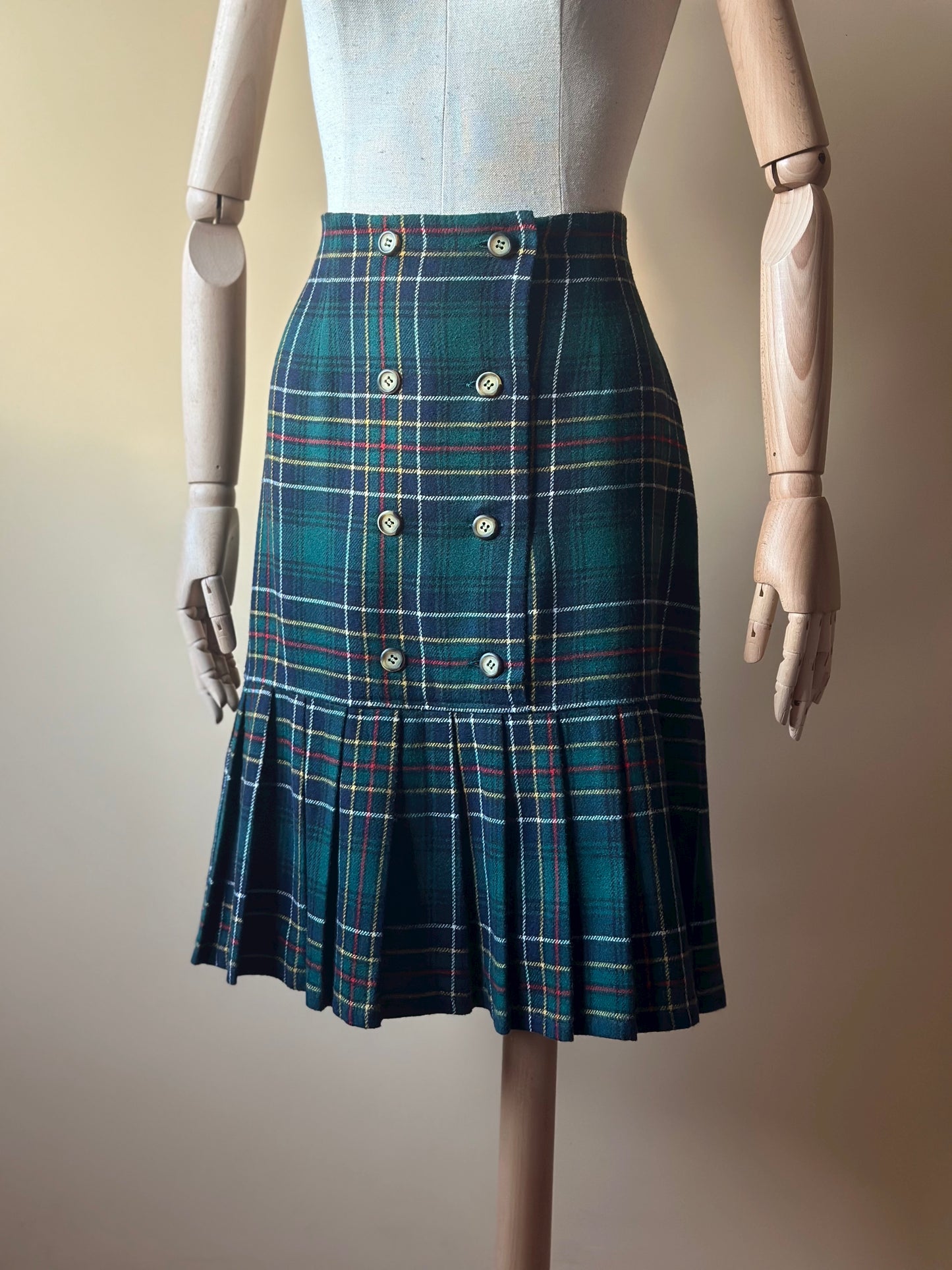 Vintage Tartan Green Pleated Skirt