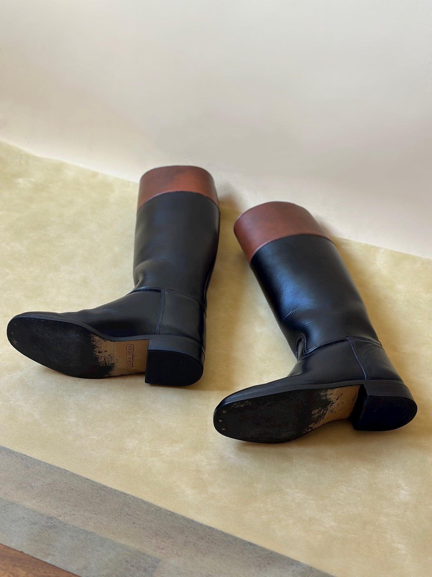 Vintage Black & Brown Leather Riding Boots n. 38 IT