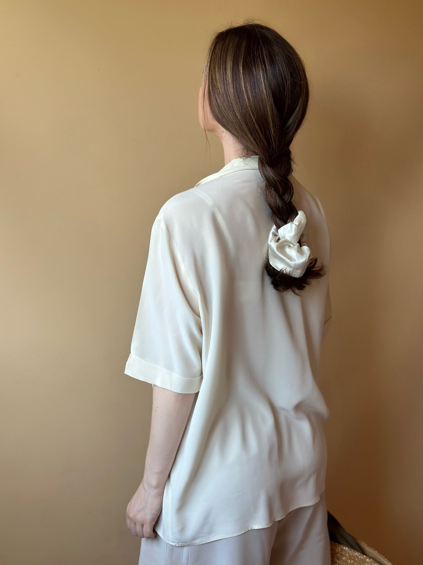 Vintage Short Sleeved Silk Ivory Shirt