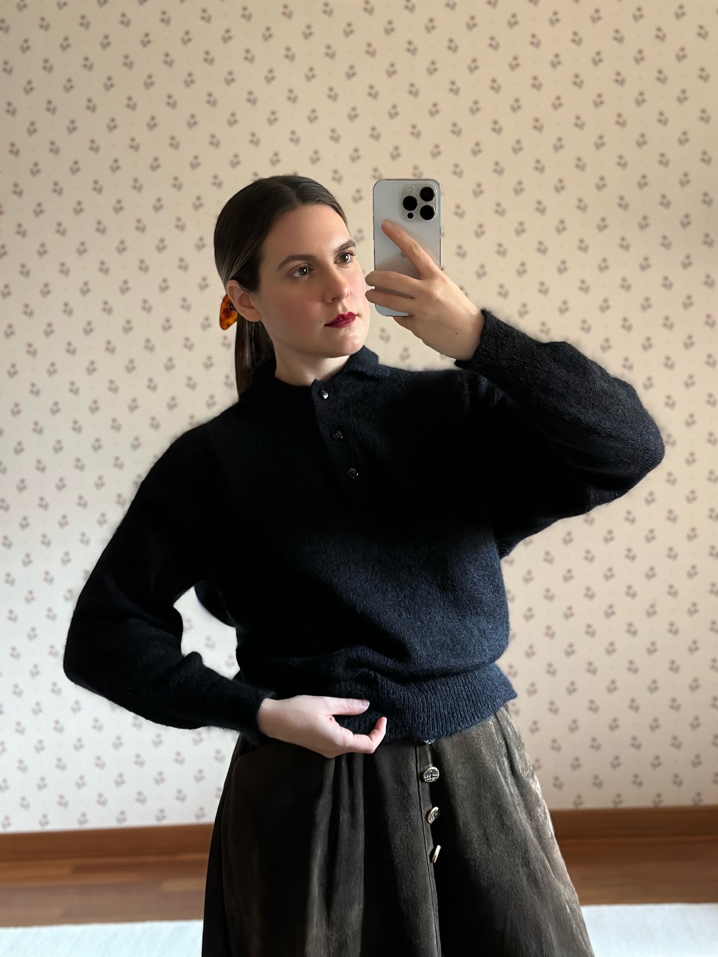 Vintage Super Kid Mohair Black Polo Sweater
