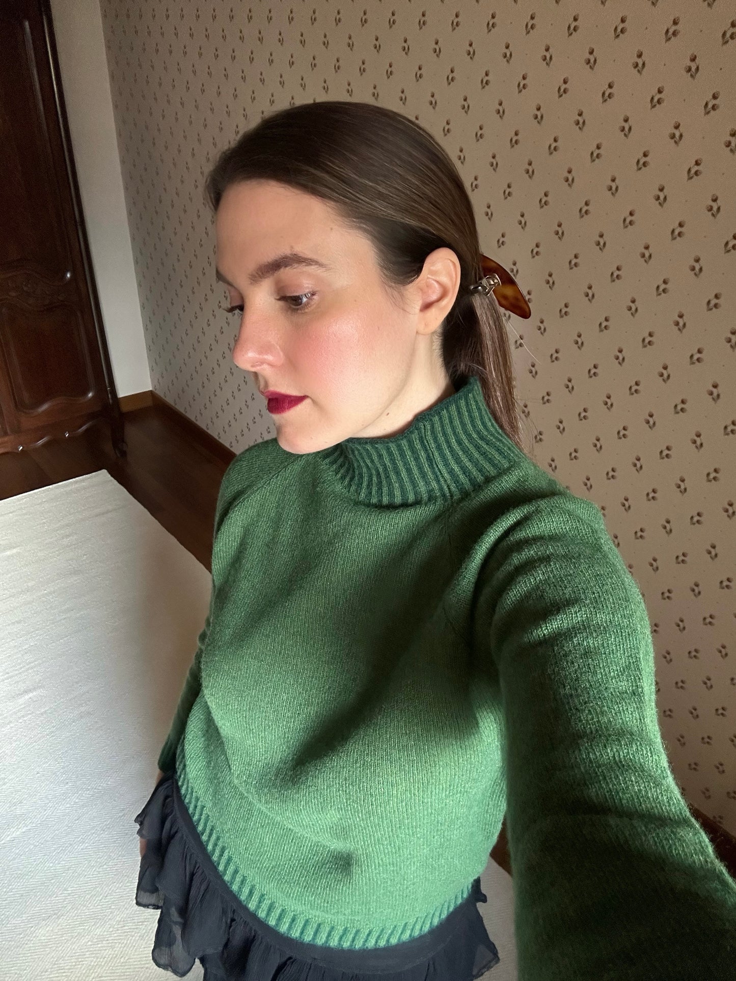 Vintage Green Wool & Cashmere Mock Neck Sweater
